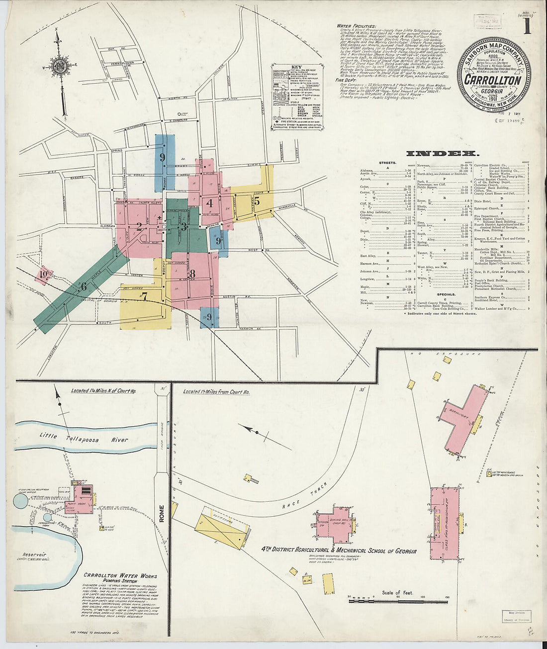 This old map of Carrollton, Carroll County, Georgia was created by Sanborn Map Company in 1911