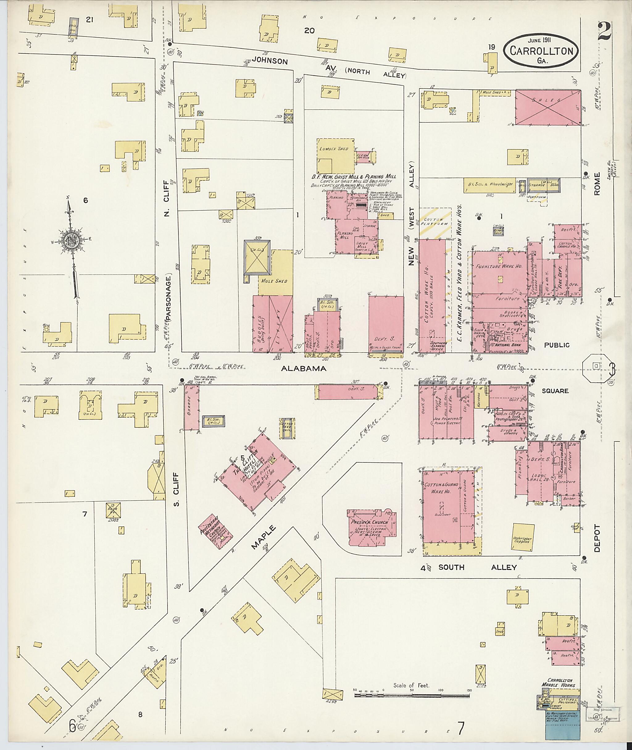 This old map of Carrollton, Carroll County, Georgia was created by Sanborn Map Company in 1911