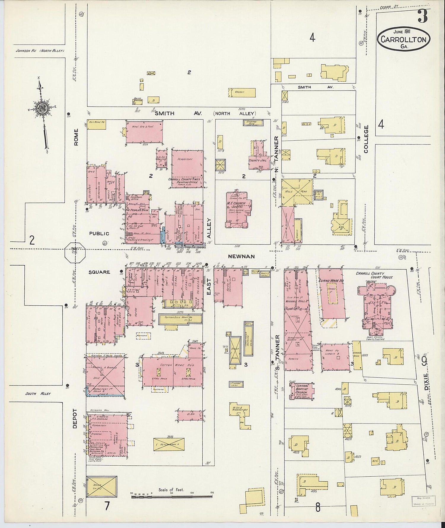 This old map of Carrollton, Carroll County, Georgia was created by Sanborn Map Company in 1911