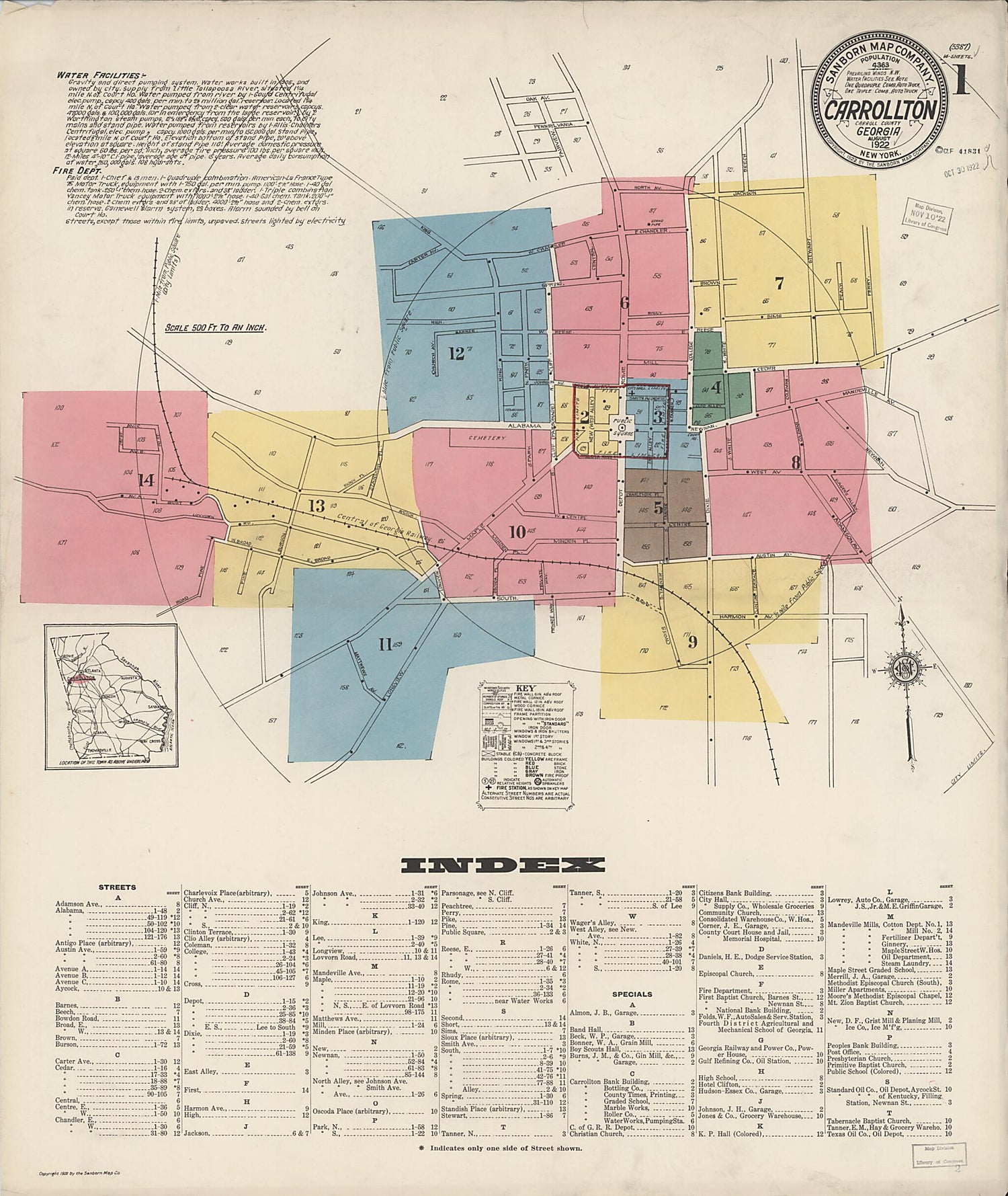 This old map of Carrollton, Carroll County, Georgia was created by Sanborn Map Company in 1922