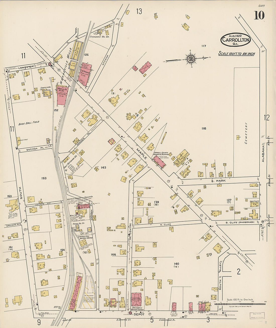 This old map of Carrollton, Carroll County, Georgia was created by Sanborn Map Company in 1922