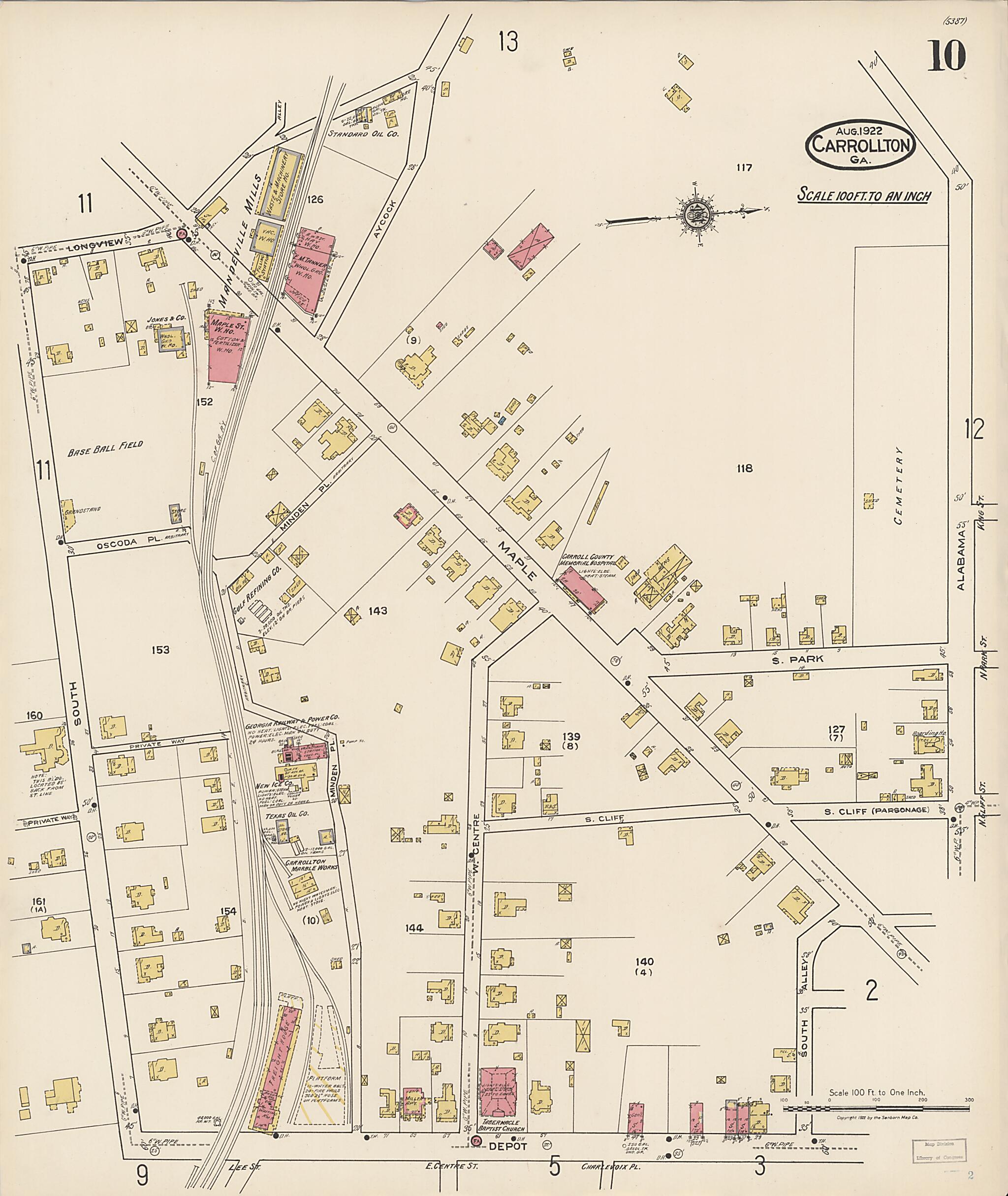 This old map of Carrollton, Carroll County, Georgia was created by Sanborn Map Company in 1922