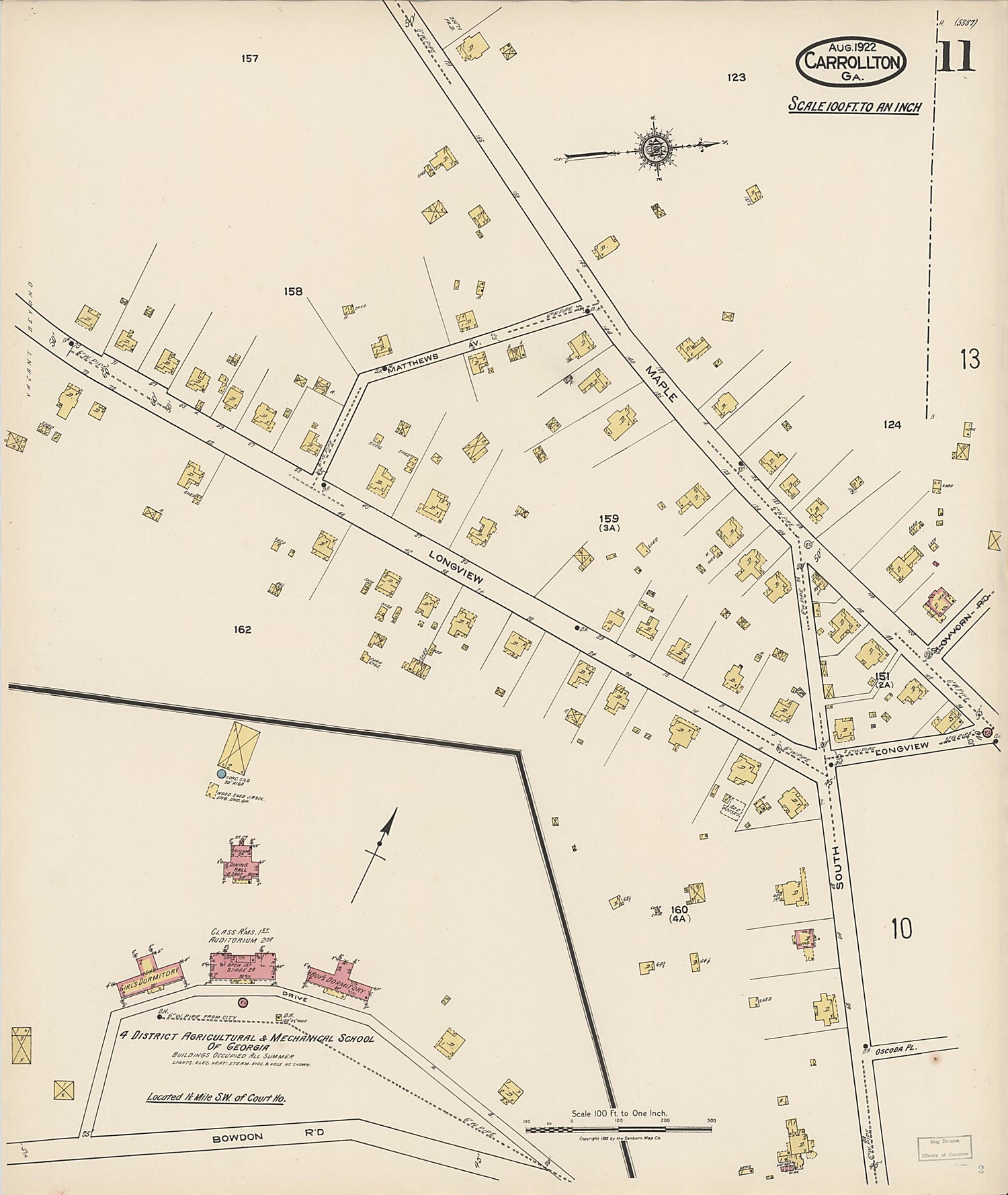 This old map of Carrollton, Carroll County, Georgia was created by Sanborn Map Company in 1922