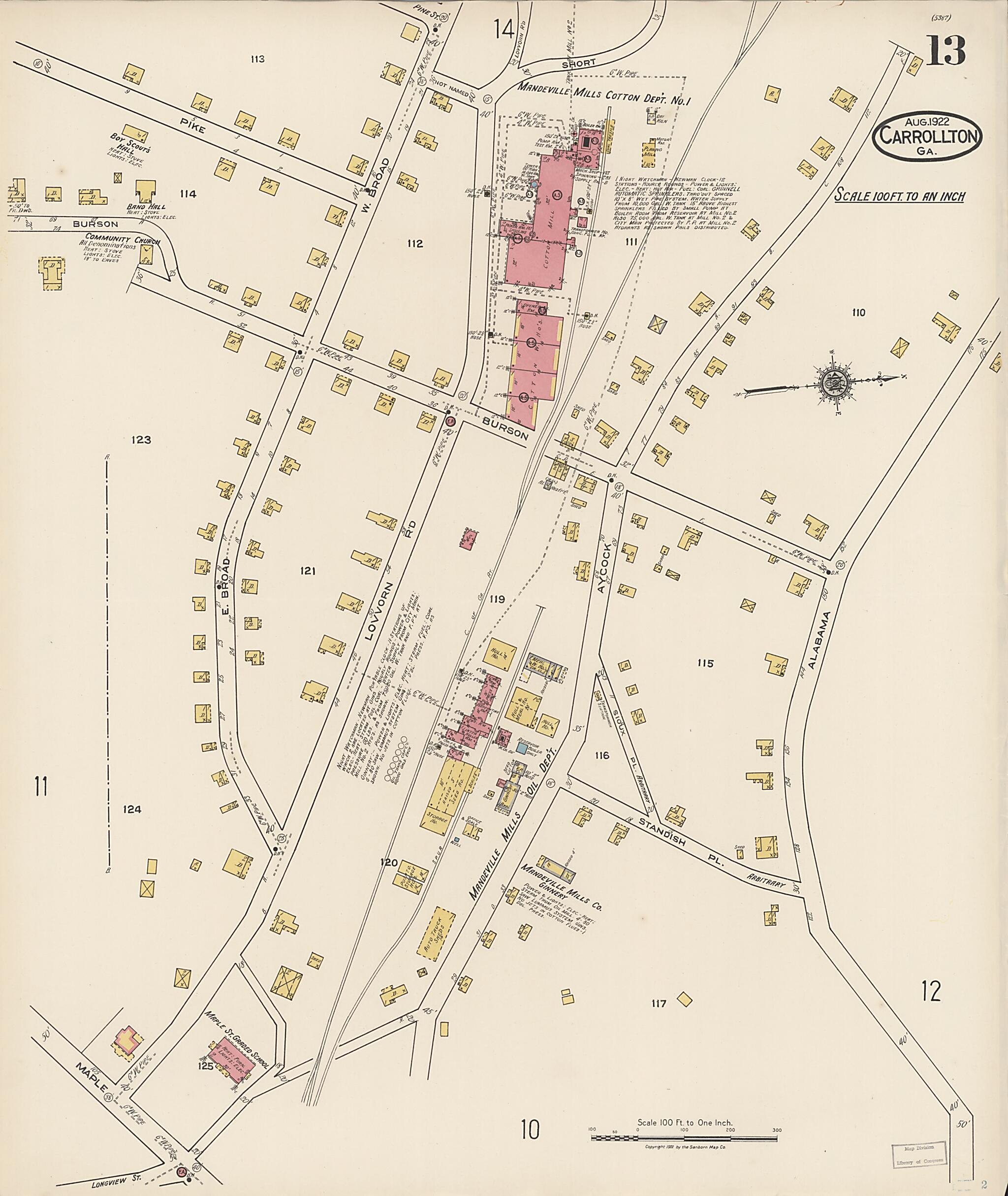 This old map of Carrollton, Carroll County, Georgia was created by Sanborn Map Company in 1922