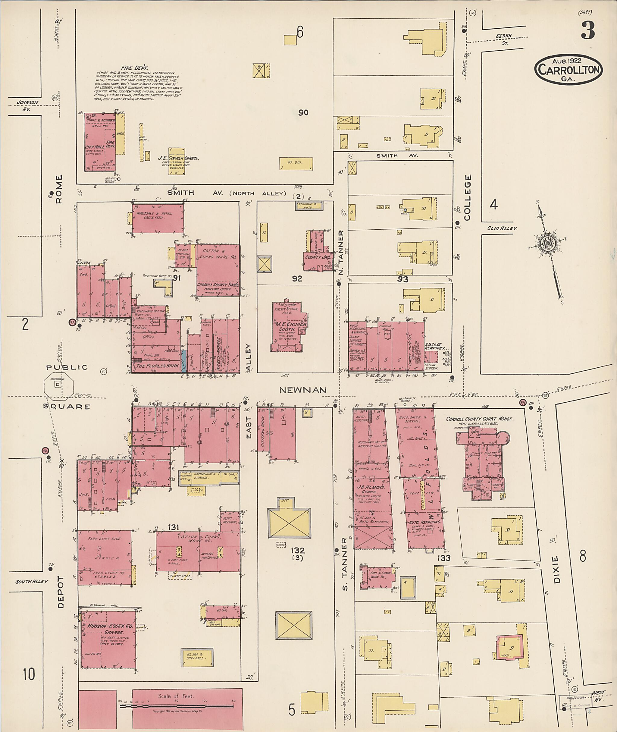 This old map of Carrollton, Carroll County, Georgia was created by Sanborn Map Company in 1922