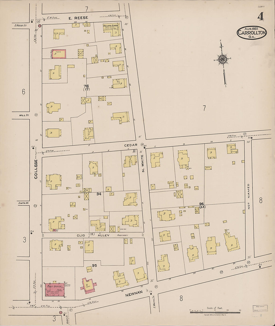 This old map of Carrollton, Carroll County, Georgia was created by Sanborn Map Company in 1922