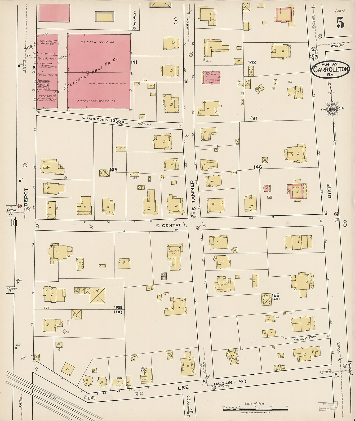 This old map of Carrollton, Carroll County, Georgia was created by Sanborn Map Company in 1922