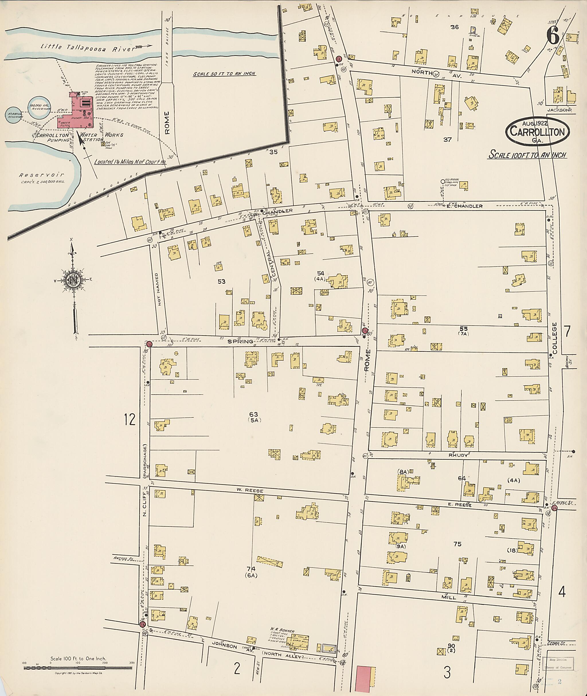 This old map of Carrollton, Carroll County, Georgia was created by Sanborn Map Company in 1922