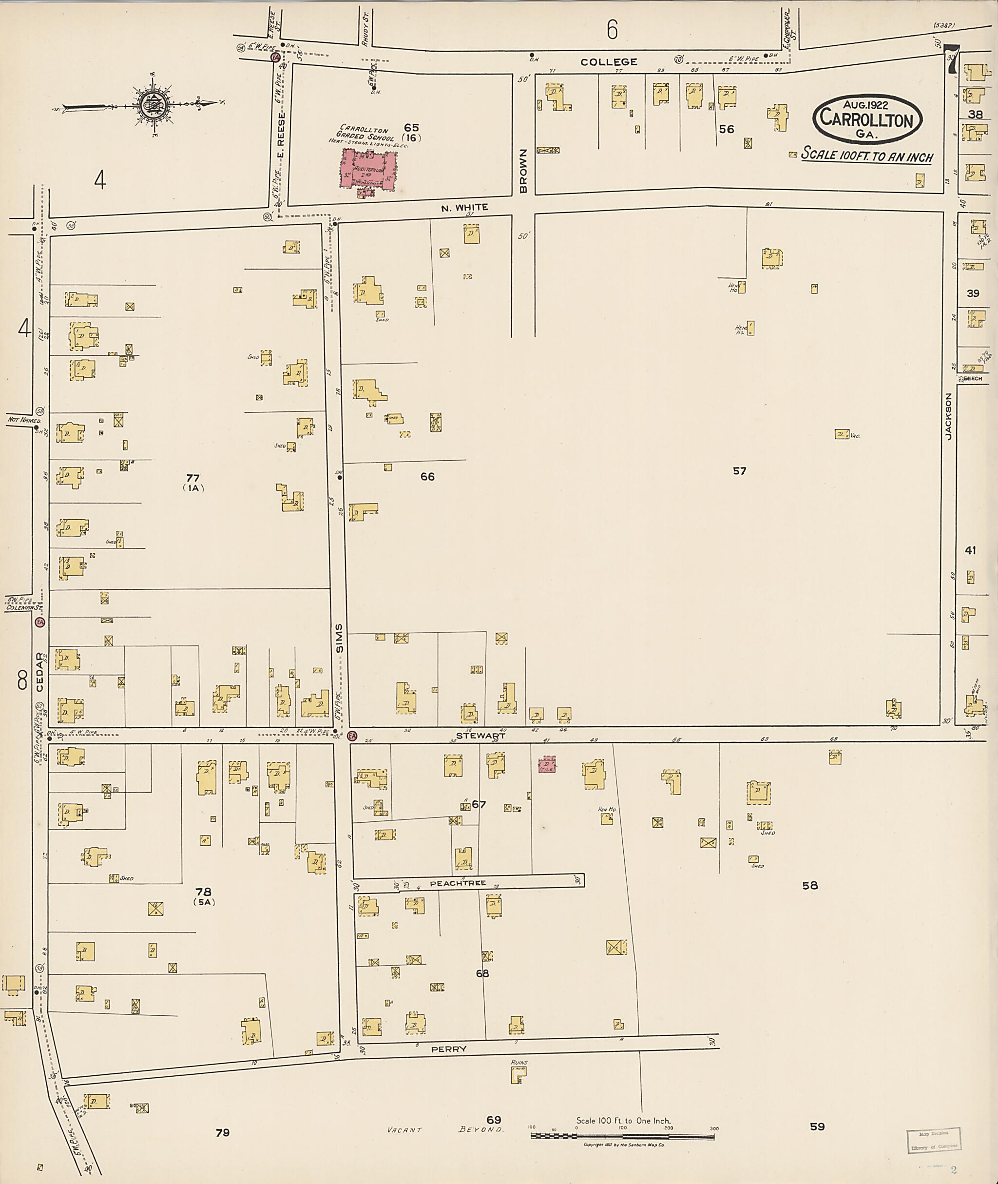 This old map of Carrollton, Carroll County, Georgia was created by Sanborn Map Company in 1922