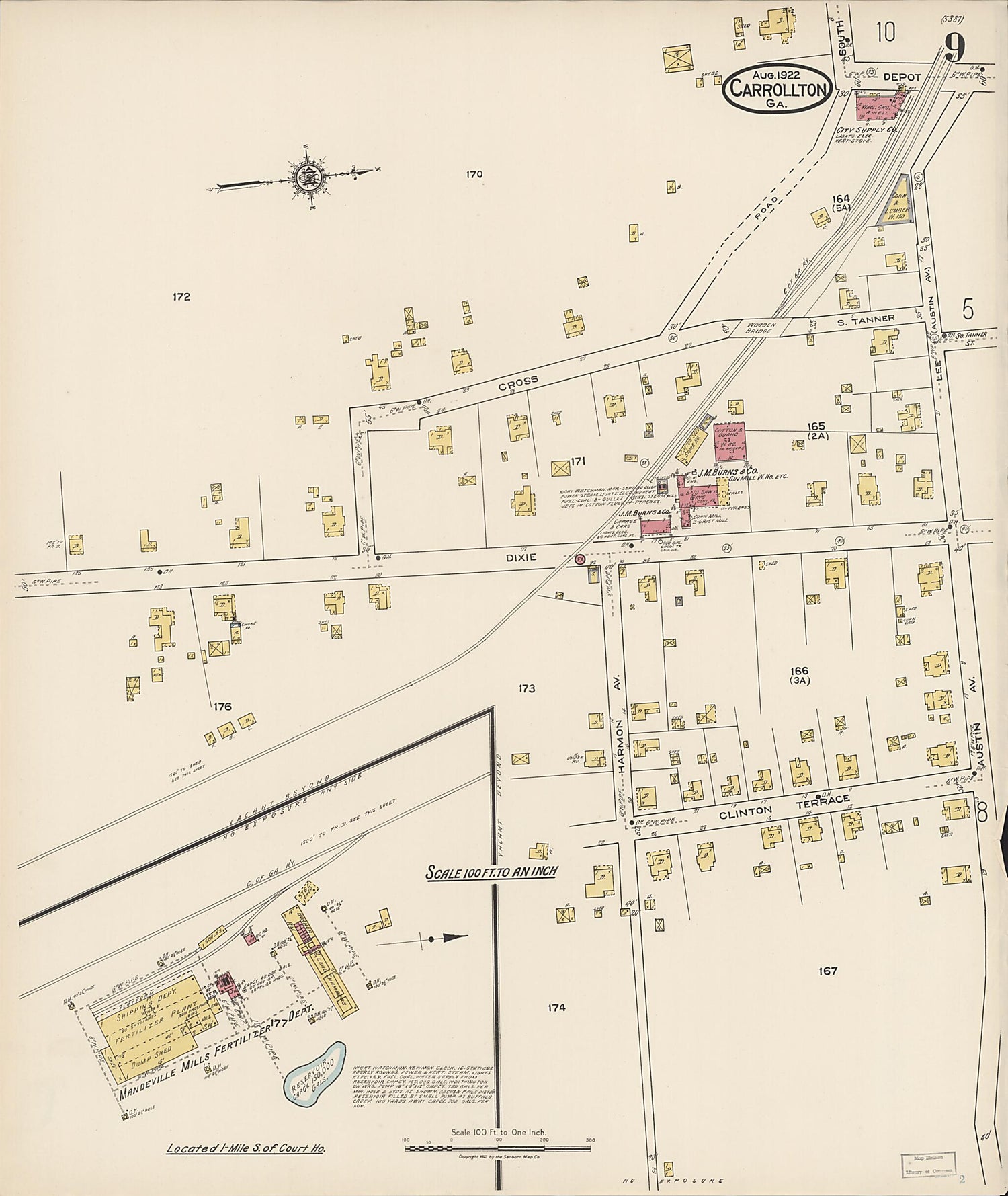 This old map of Carrollton, Carroll County, Georgia was created by Sanborn Map Company in 1922