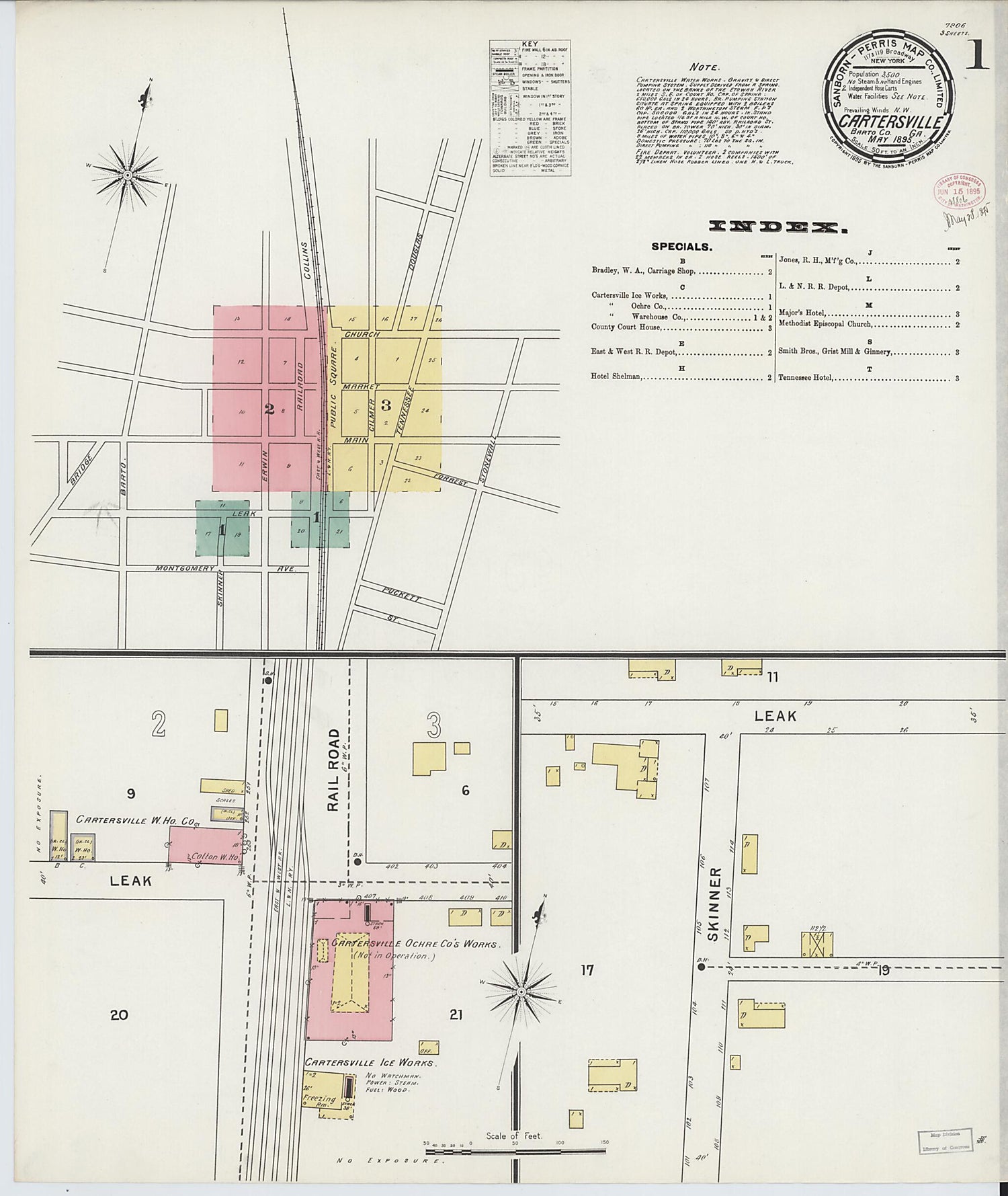 This old map of Cartersville, Bartow County, Georgia was created by Sanborn Map Company in 1895