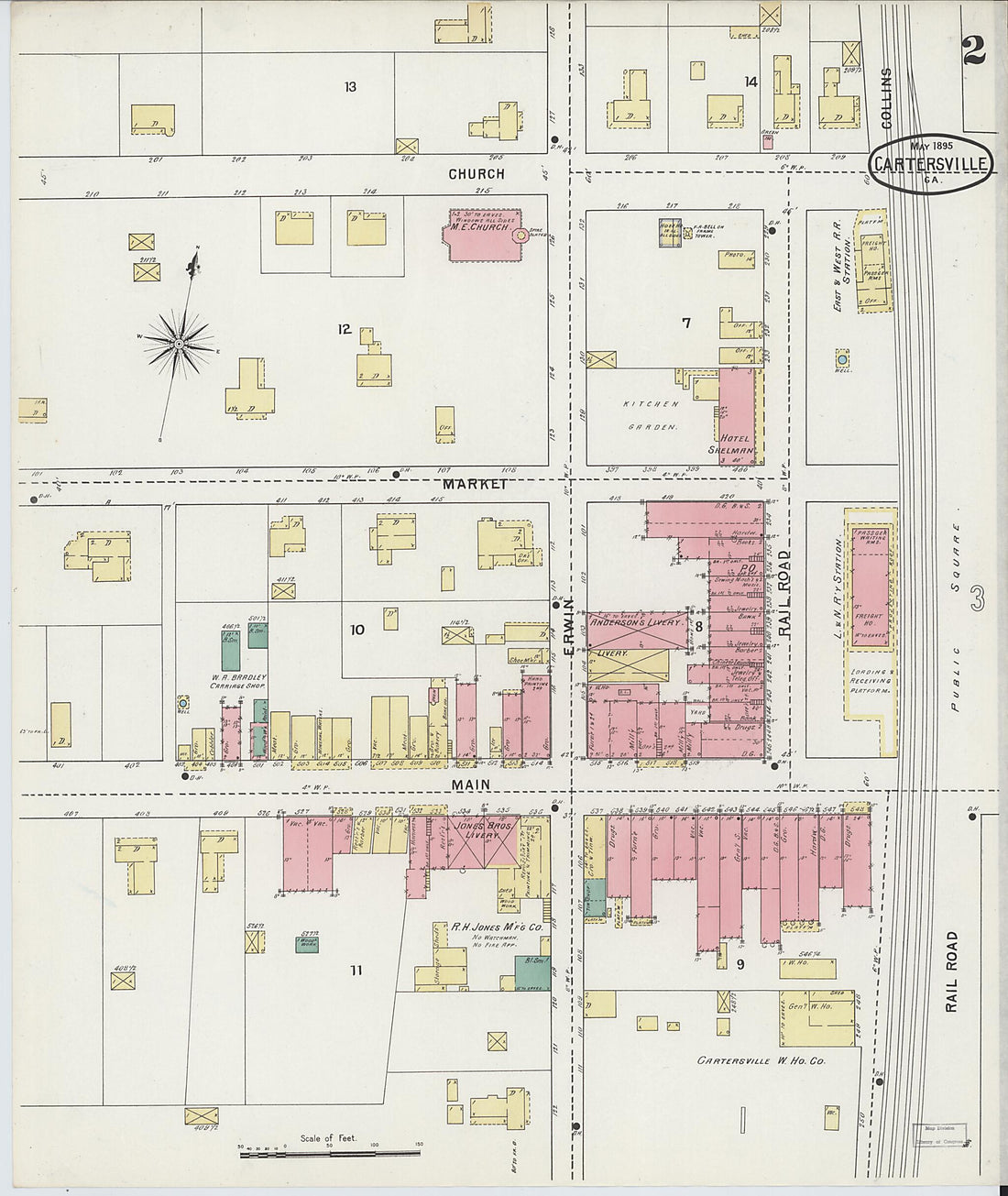 This old map of Cartersville, Bartow County, Georgia was created by Sanborn Map Company in 1895