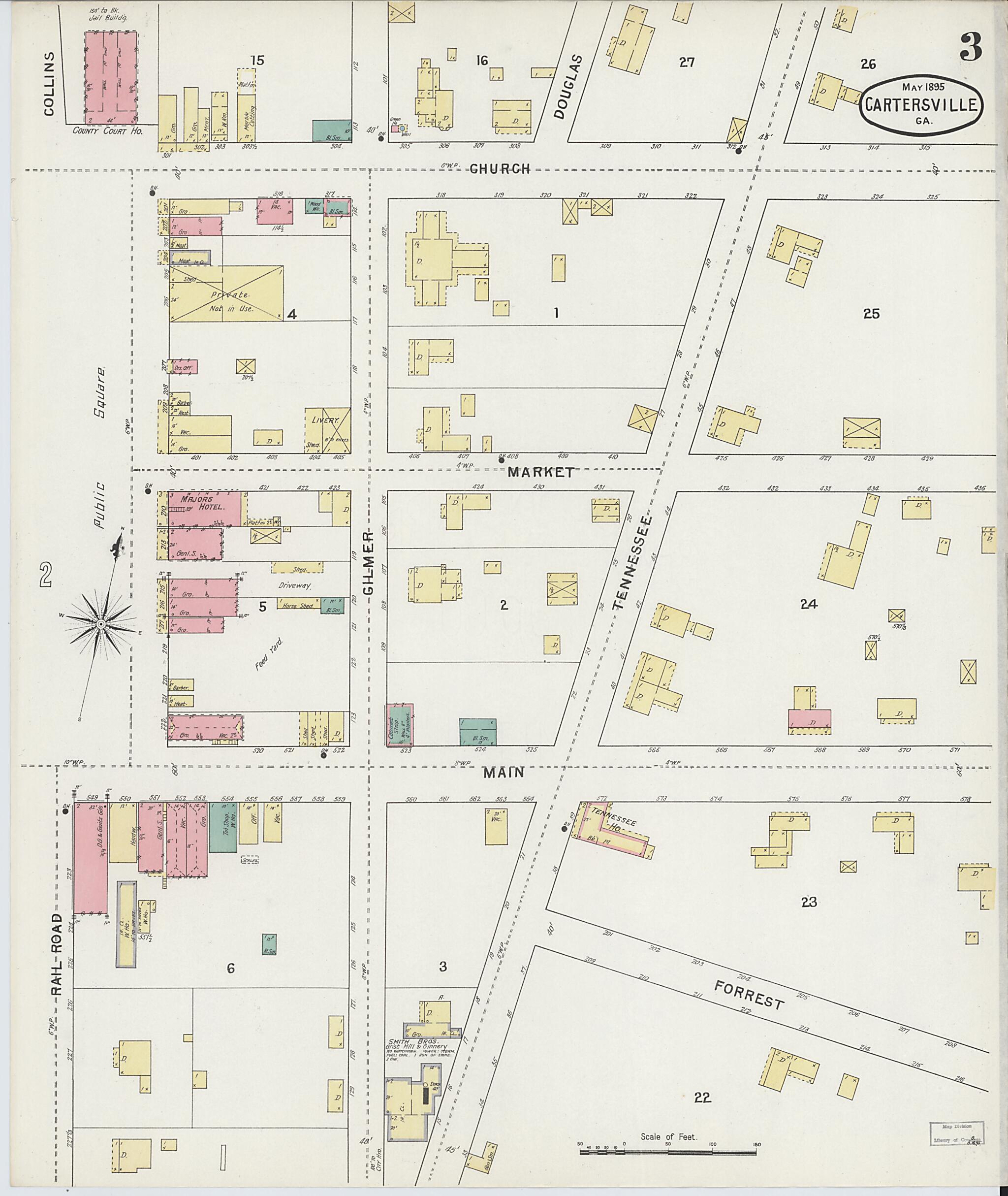 This old map of Cartersville, Bartow County, Georgia was created by Sanborn Map Company in 1895