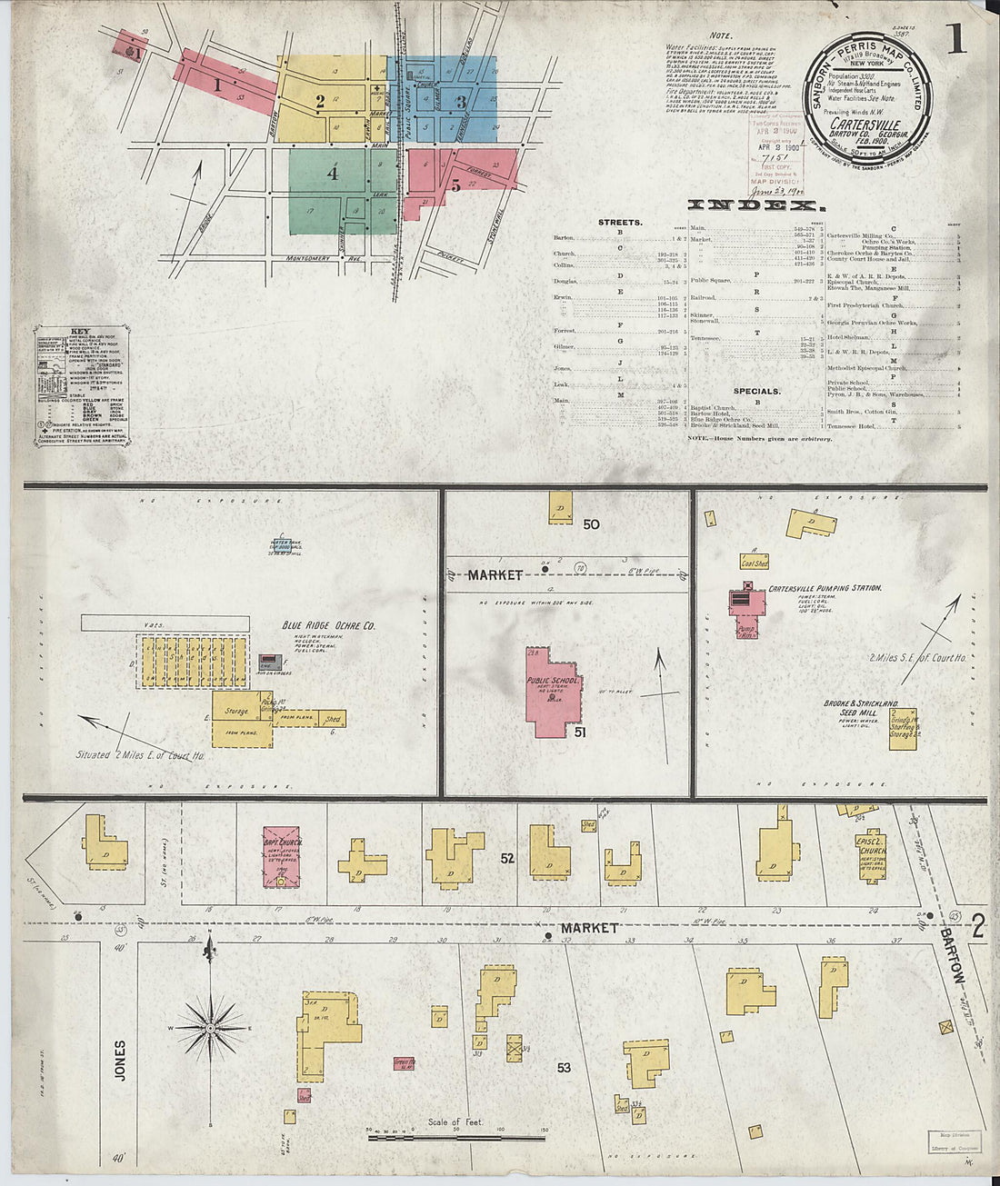 This old map of Cartersville, Bartow County, Georgia was created by Sanborn Map Company in 1900