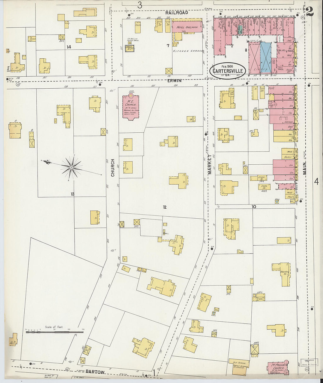 This old map of Cartersville, Bartow County, Georgia was created by Sanborn Map Company in 1900