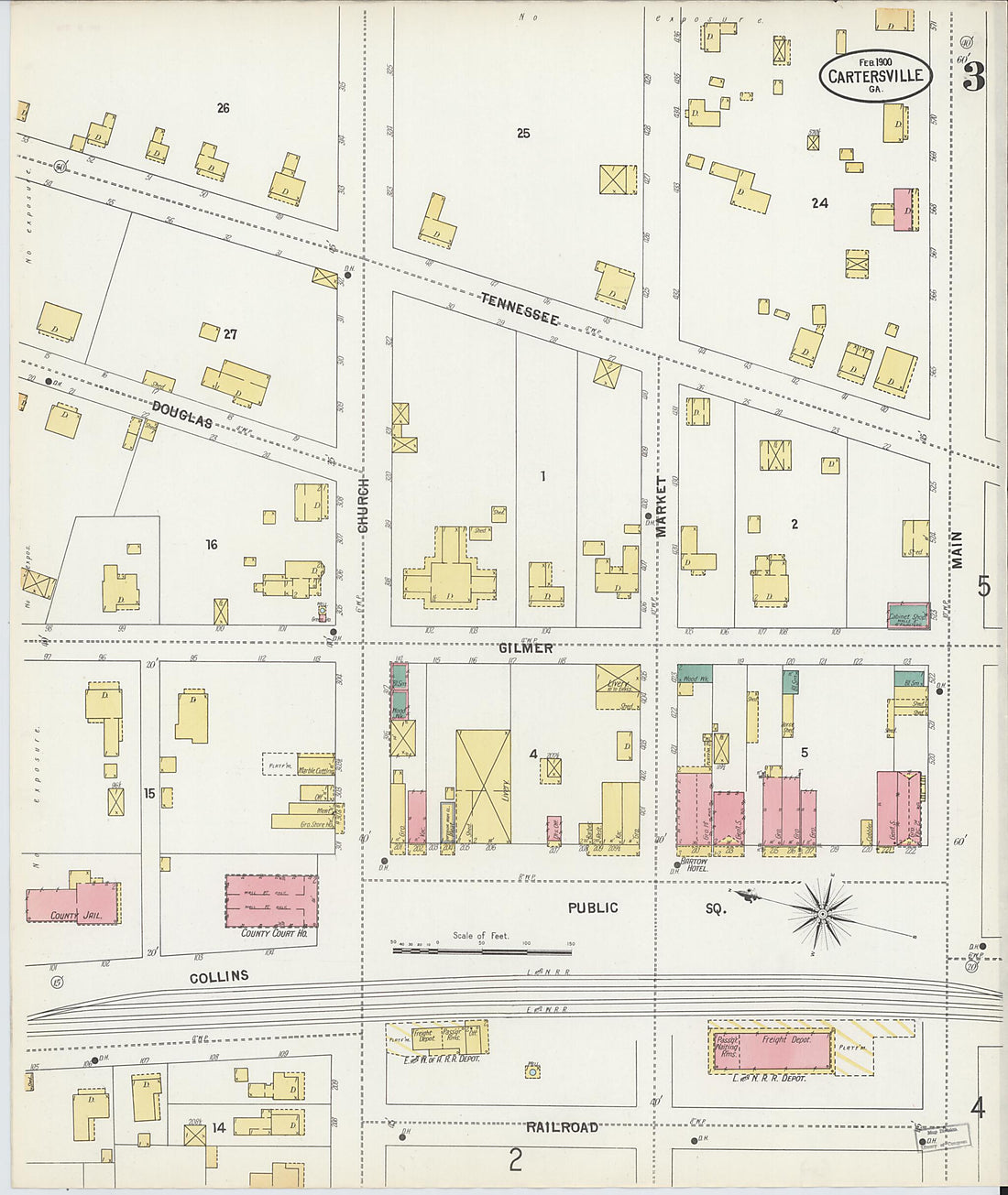 This old map of Cartersville, Bartow County, Georgia was created by Sanborn Map Company in 1900