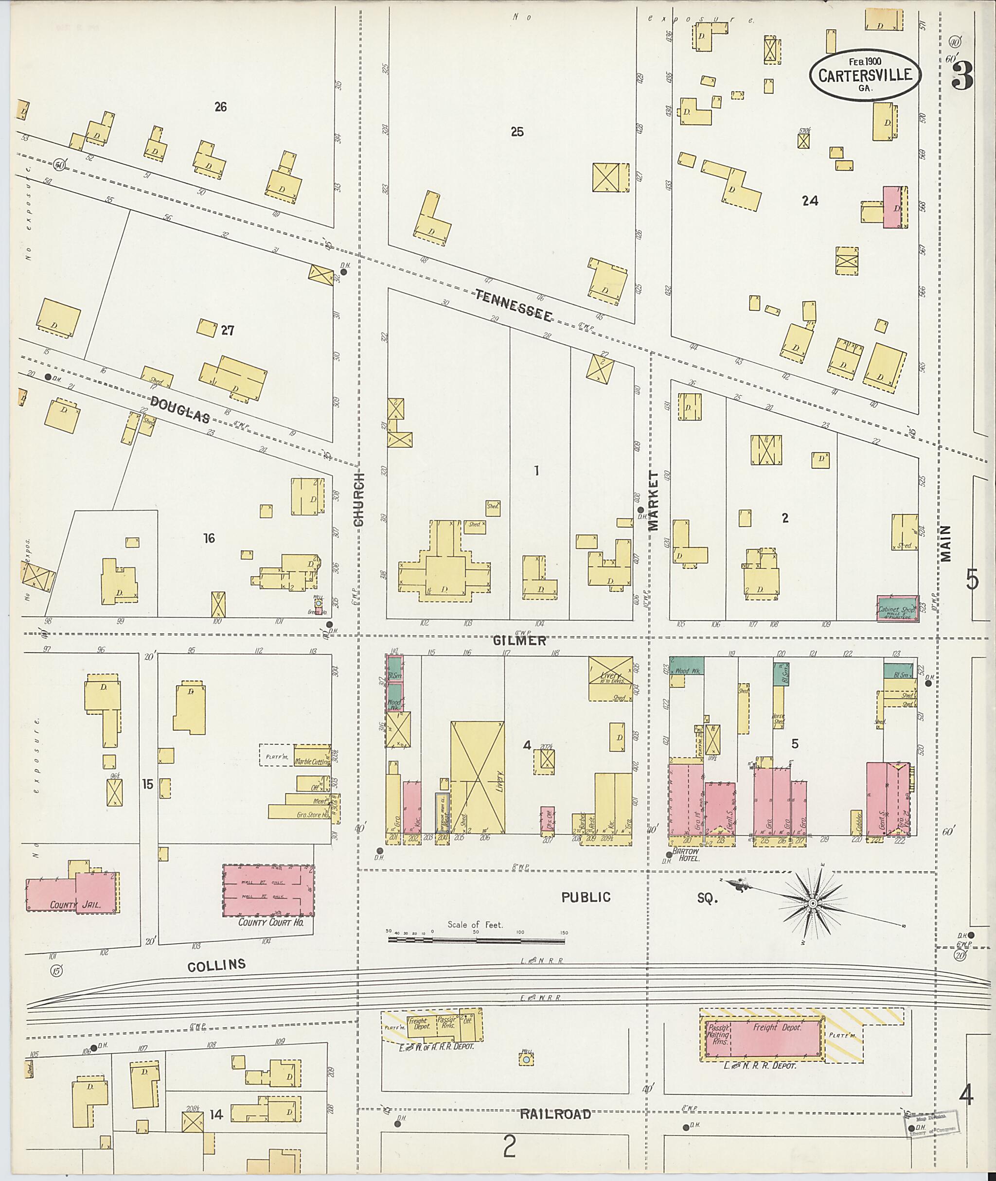 This old map of Cartersville, Bartow County, Georgia was created by Sanborn Map Company in 1900