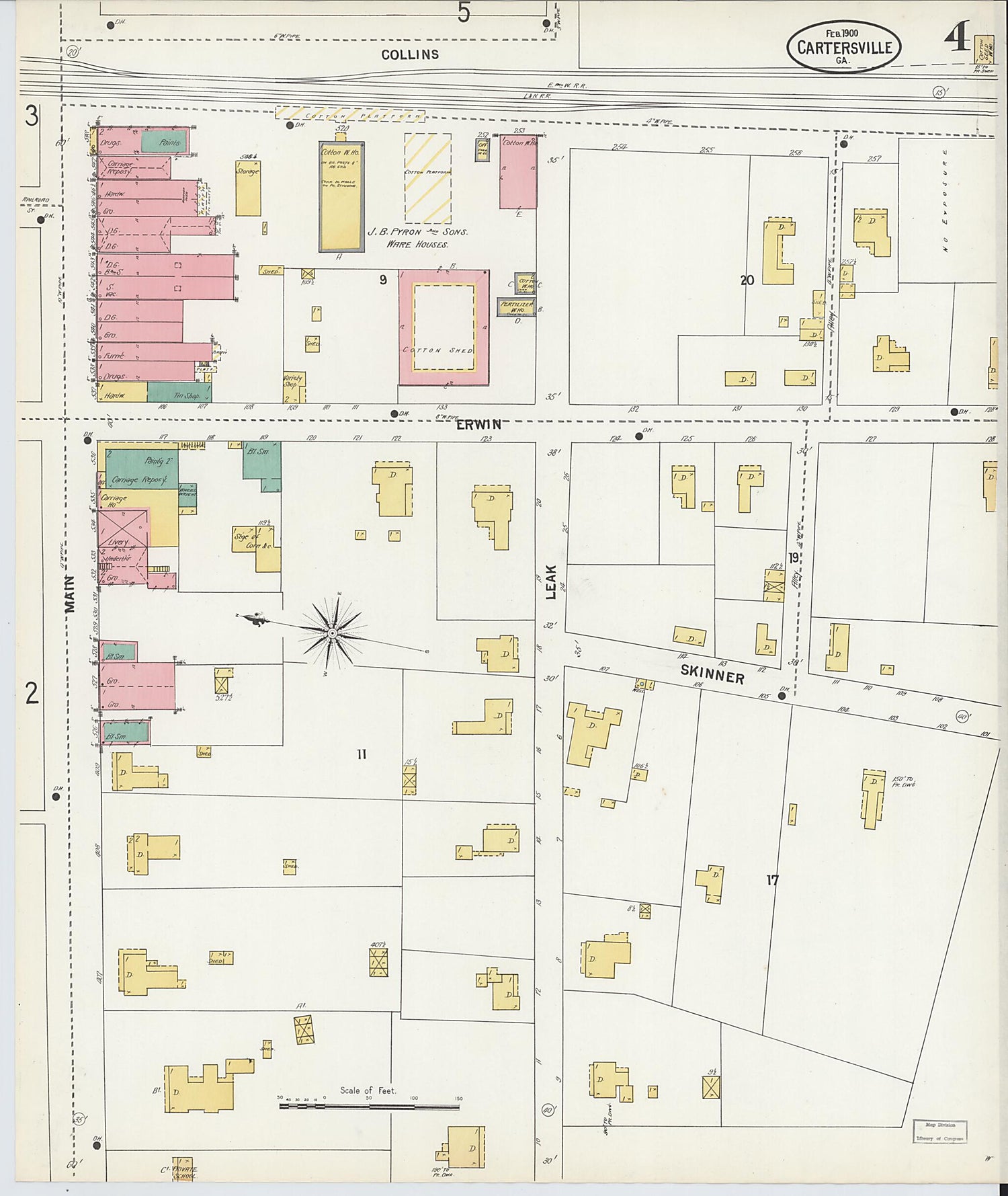 This old map of Cartersville, Bartow County, Georgia was created by Sanborn Map Company in 1900