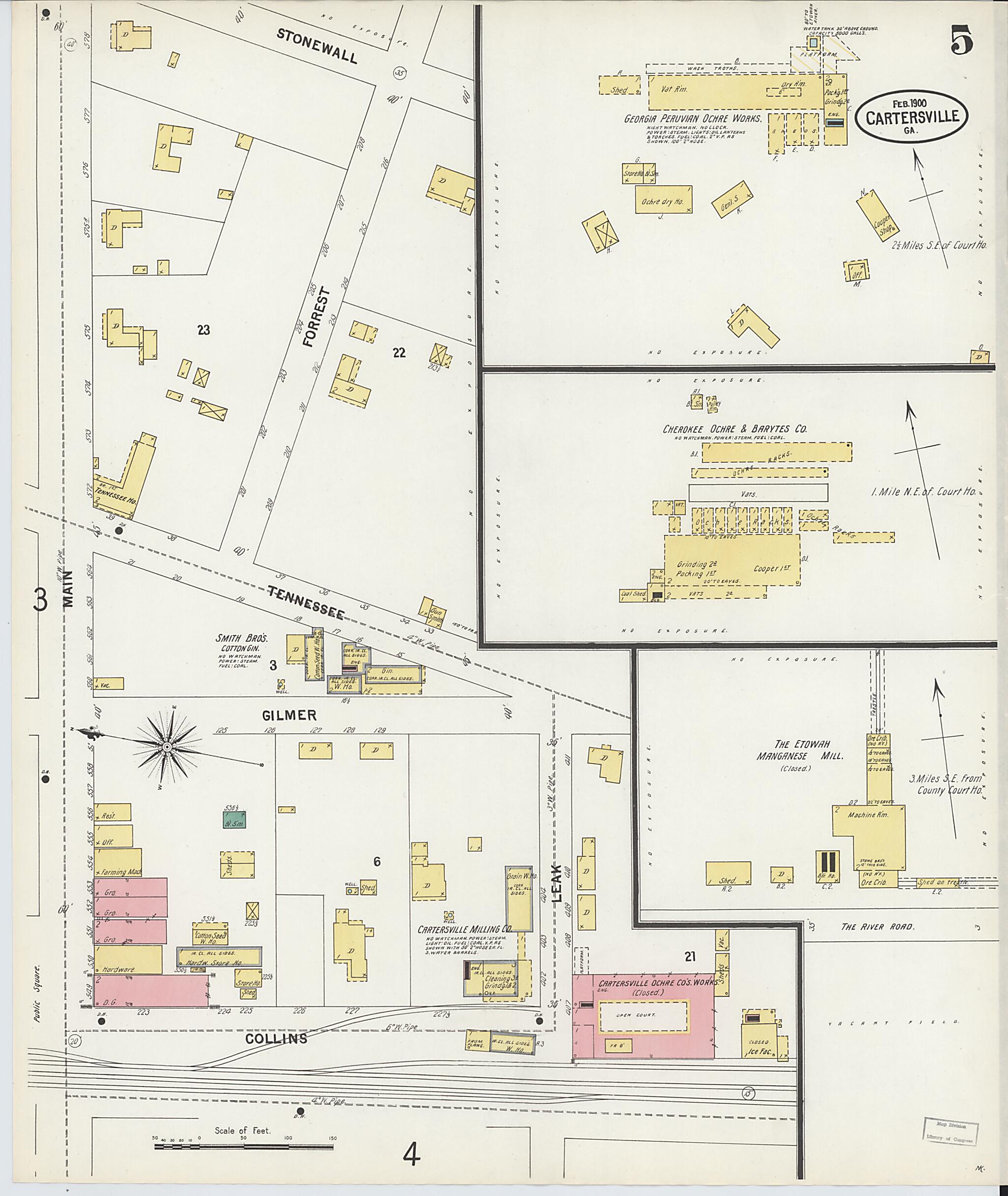 This old map of Cartersville, Bartow County, Georgia was created by Sanborn Map Company in 1900