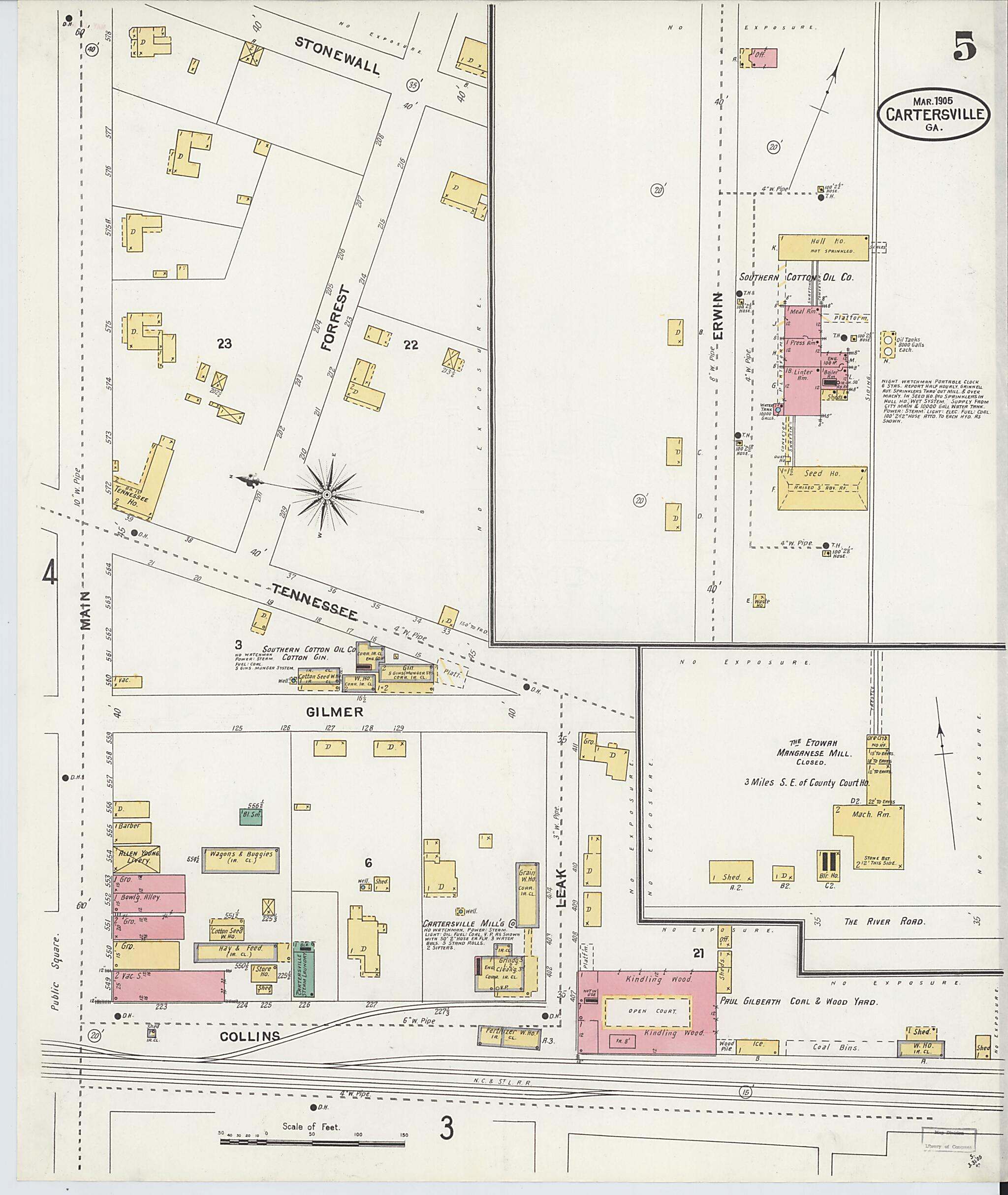 This old map of Cartersville, Bartow County, Georgia was created by Sanborn Map Company in 1905