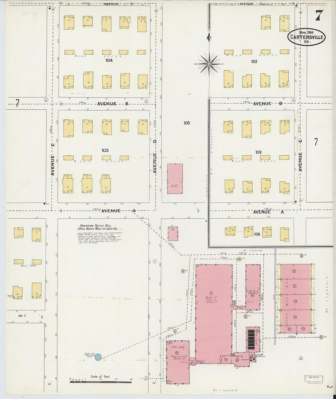 This old map of Cartersville, Bartow County, Georgia was created by Sanborn Map Company in 1905