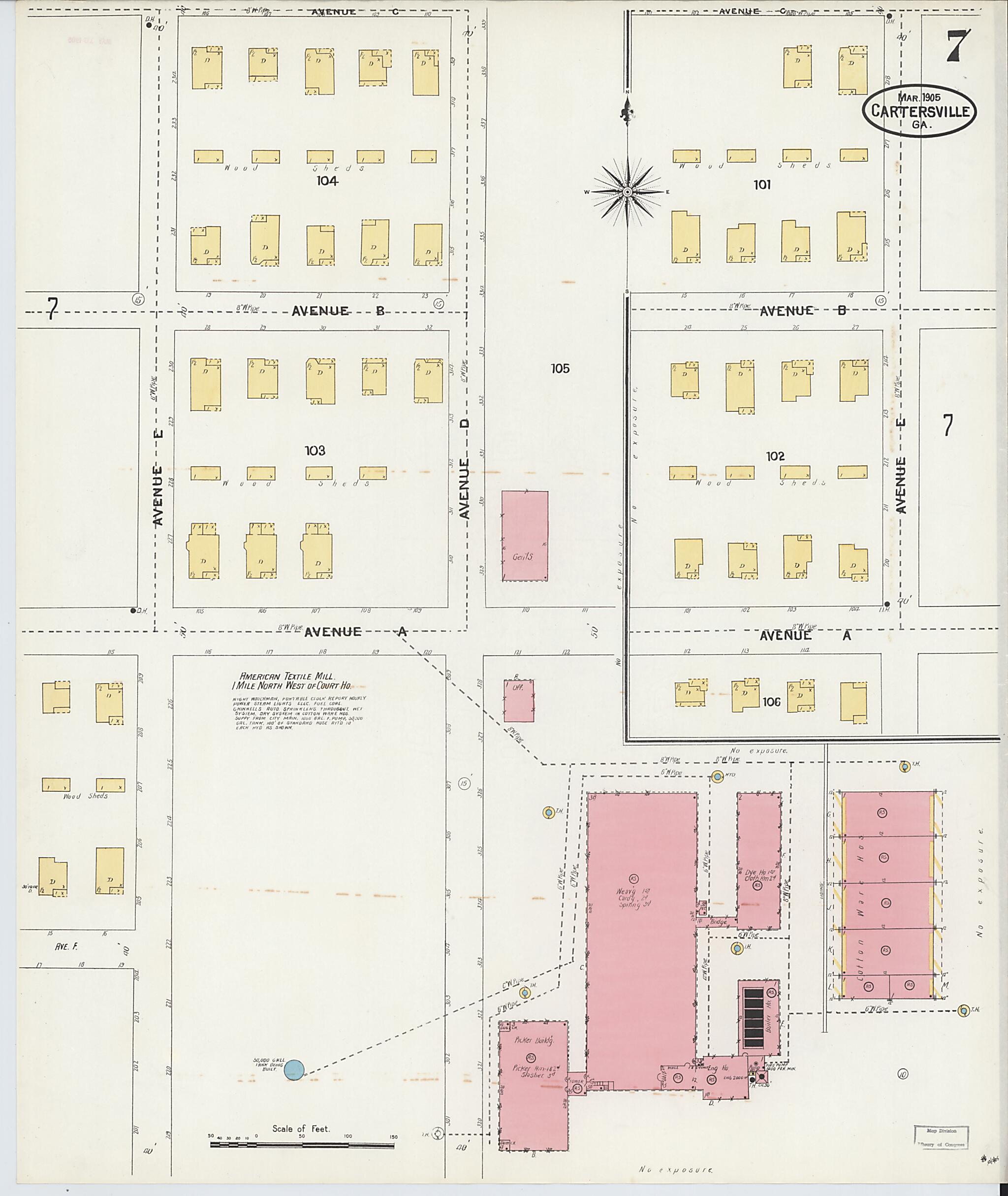 This old map of Cartersville, Bartow County, Georgia was created by Sanborn Map Company in 1905