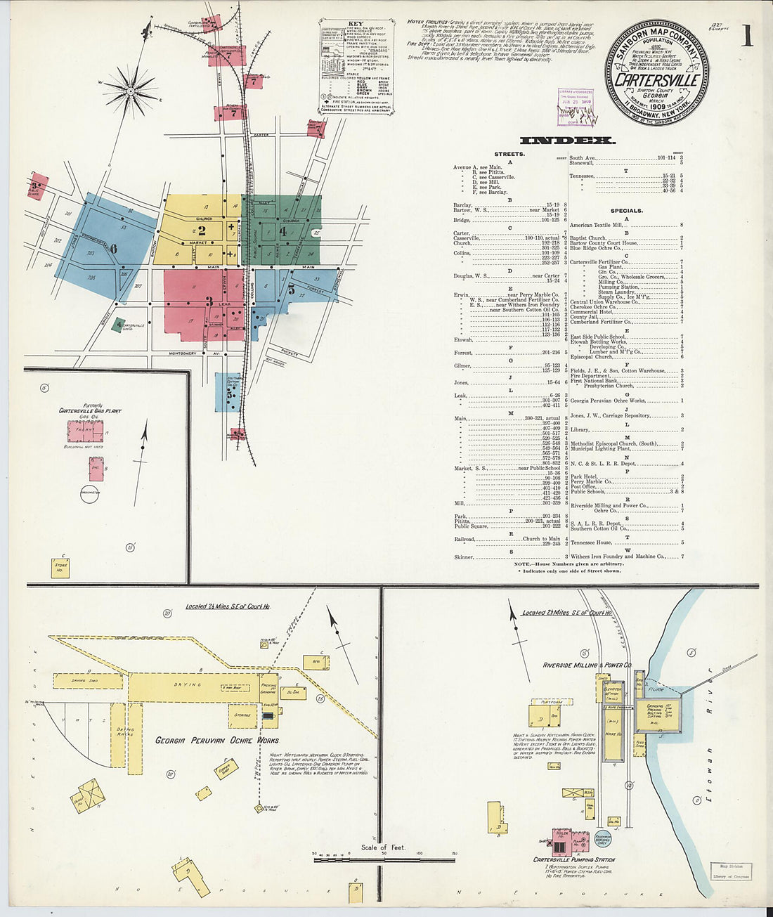 This old map of Cartersville, Bartow County, Georgia was created by Sanborn Map Company in 1909