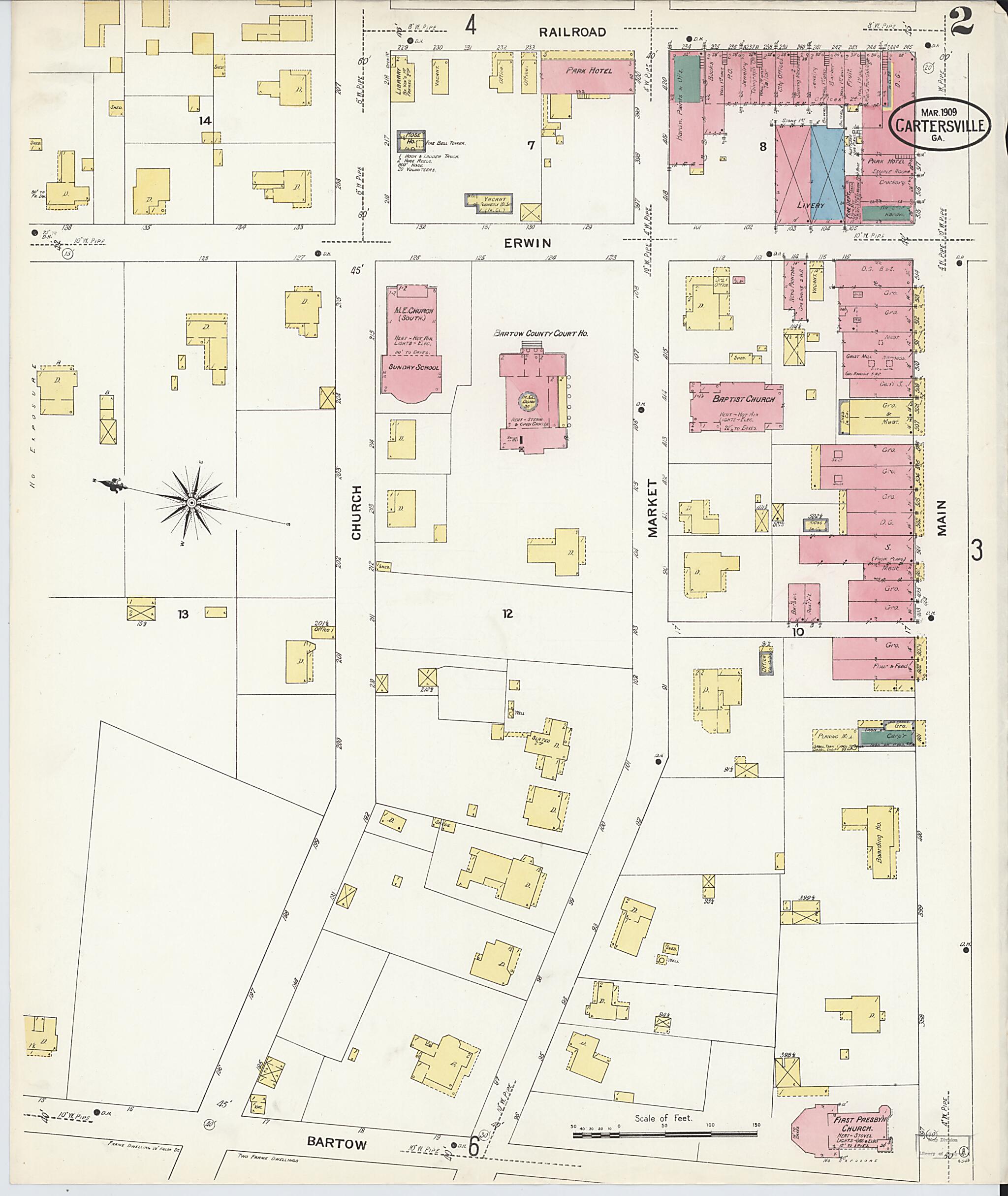 This old map of Cartersville, Bartow County, Georgia was created by Sanborn Map Company in 1909