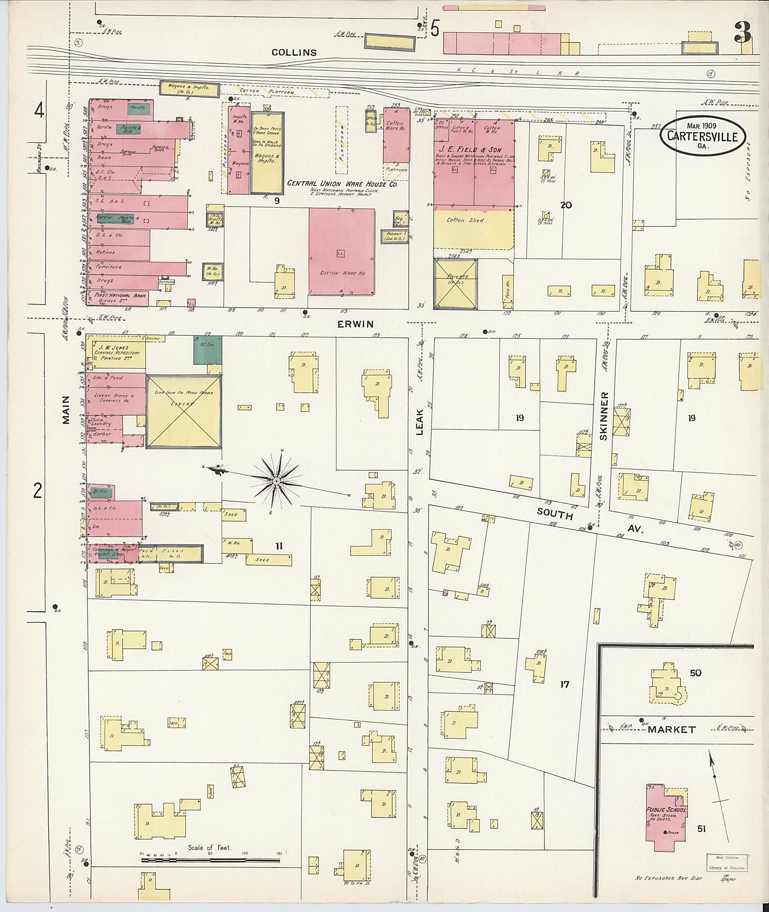 This old map of Cartersville, Bartow County, Georgia was created by Sanborn Map Company in 1909