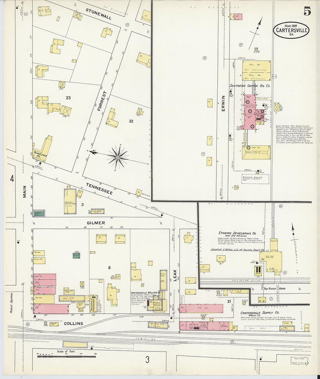 This old map of Cartersville, Bartow County, Georgia was created by Sanborn Map Company in 1909