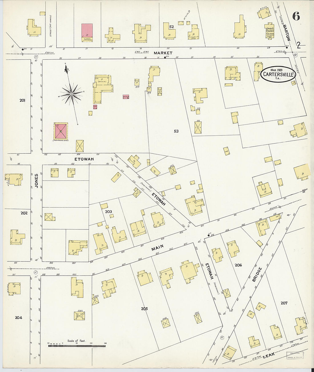 This old map of Cartersville, Bartow County, Georgia was created by Sanborn Map Company in 1909