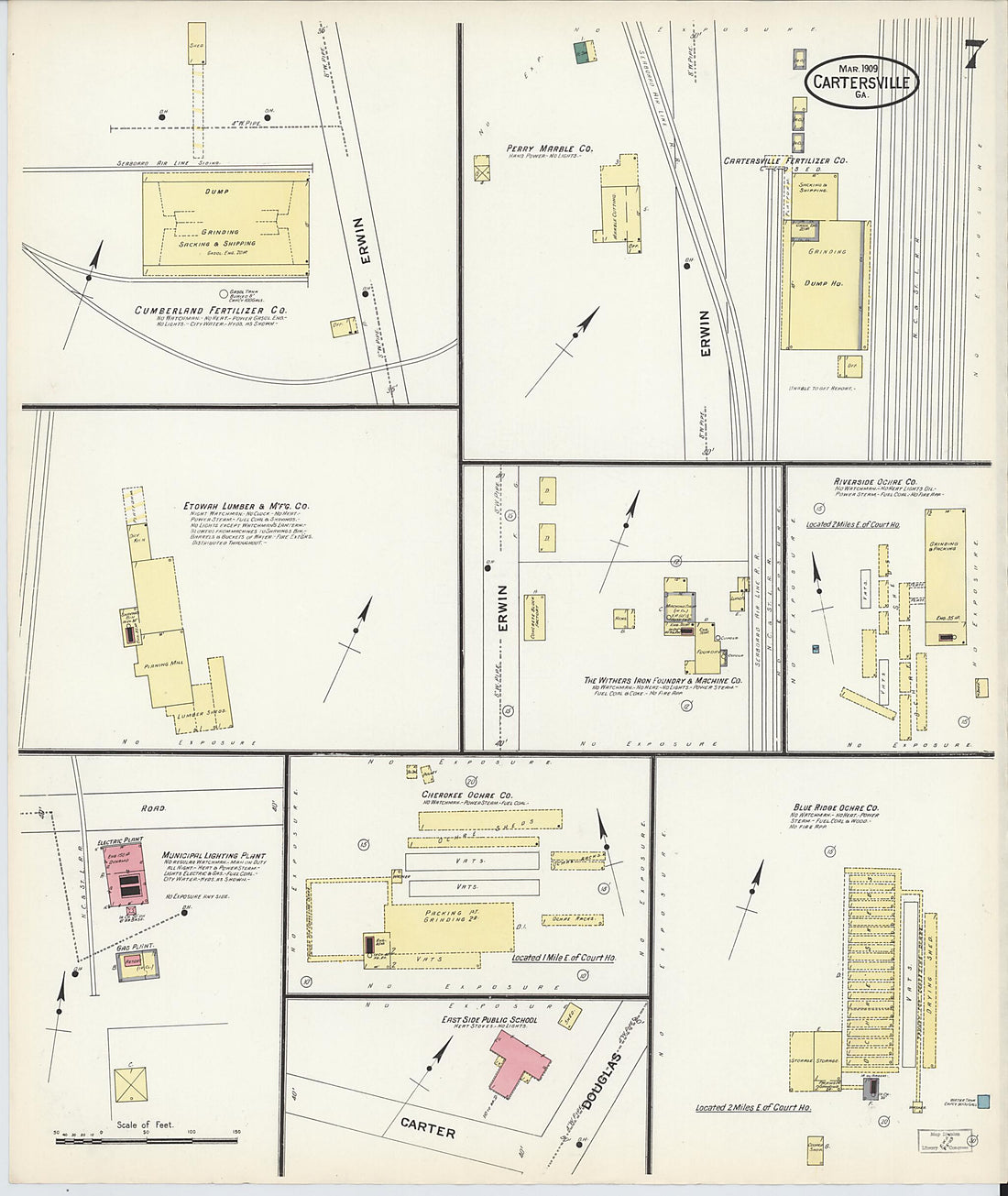 This old map of Cartersville, Bartow County, Georgia was created by Sanborn Map Company in 1909