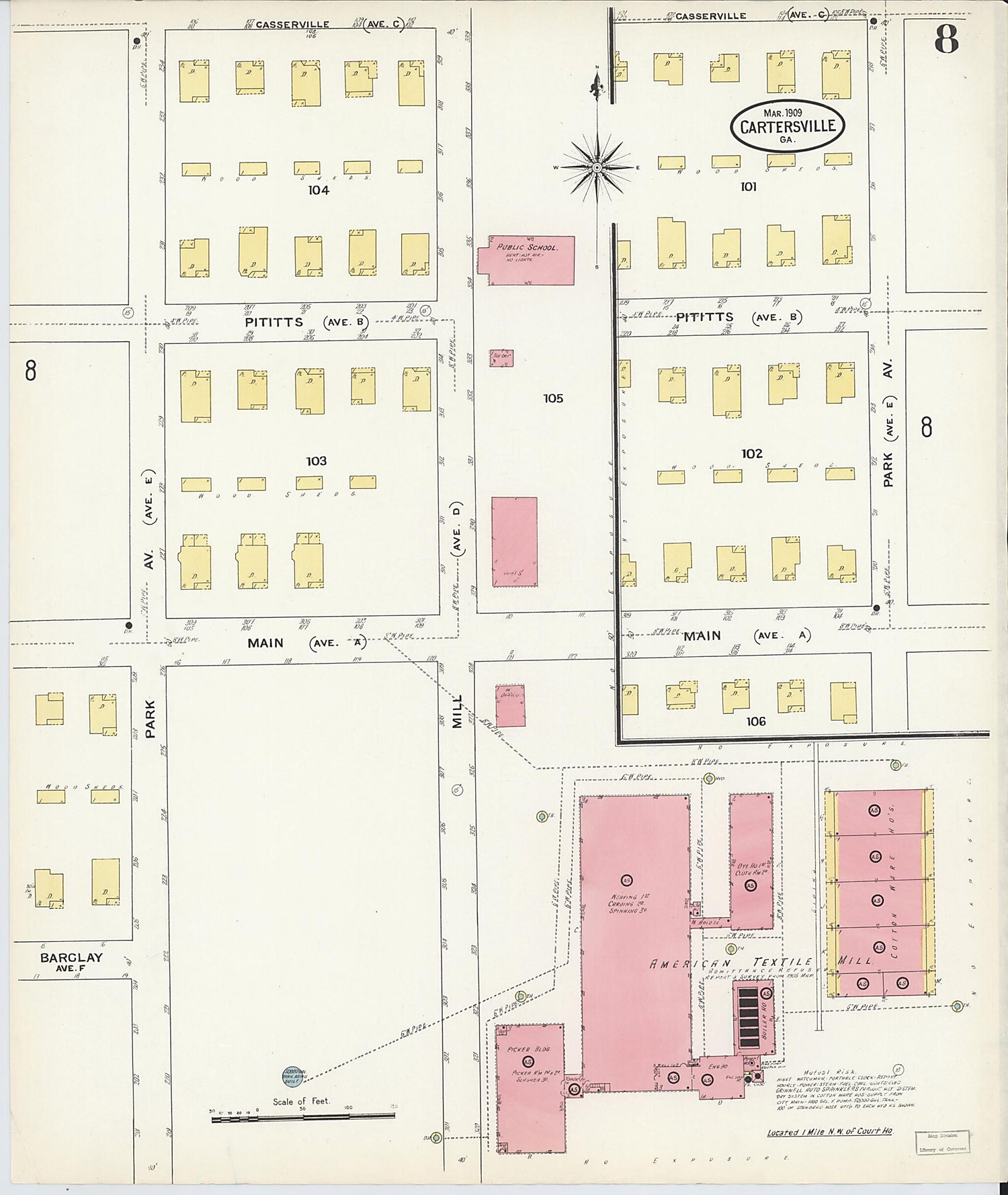 This old map of Cartersville, Bartow County, Georgia was created by Sanborn Map Company in 1909