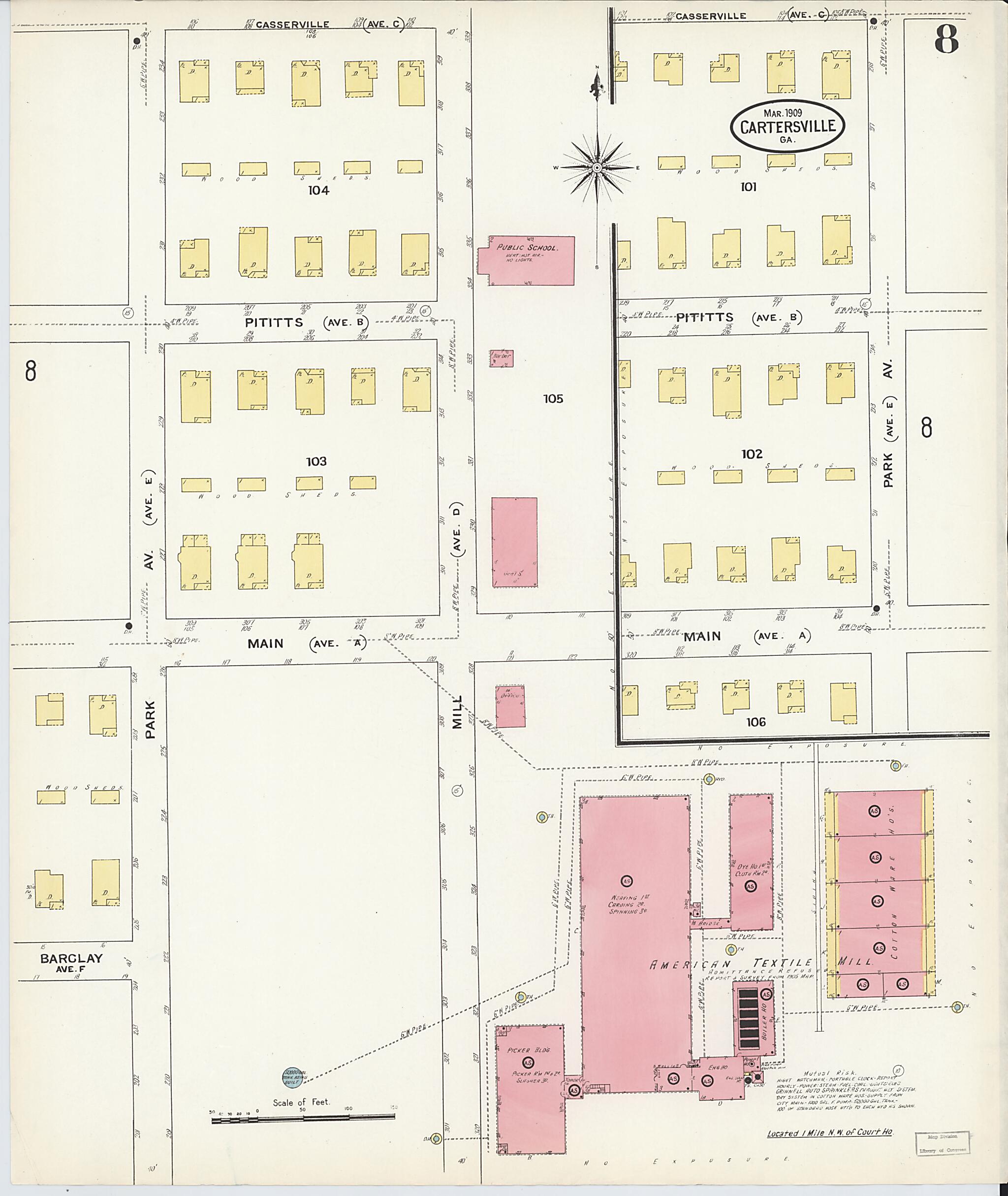 This old map of Cartersville, Bartow County, Georgia was created by Sanborn Map Company in 1909