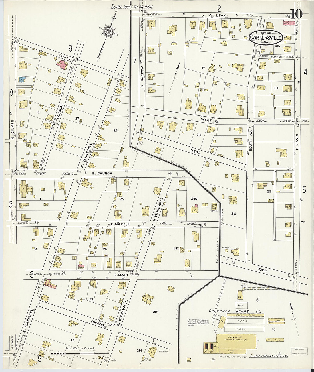 This old map of Cartersville, Bartow County, Georgia was created by Sanborn Map Company in 1916