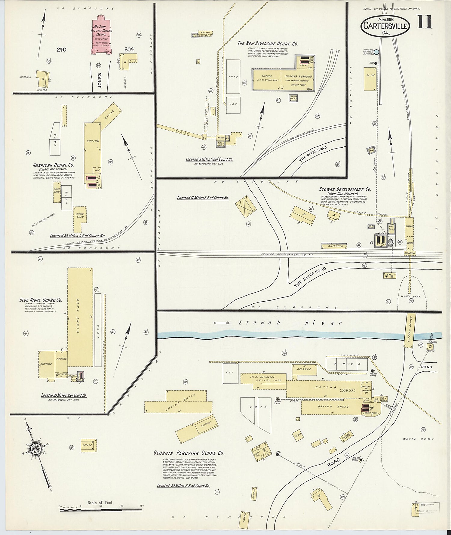 This old map of Cartersville, Bartow County, Georgia was created by Sanborn Map Company in 1916