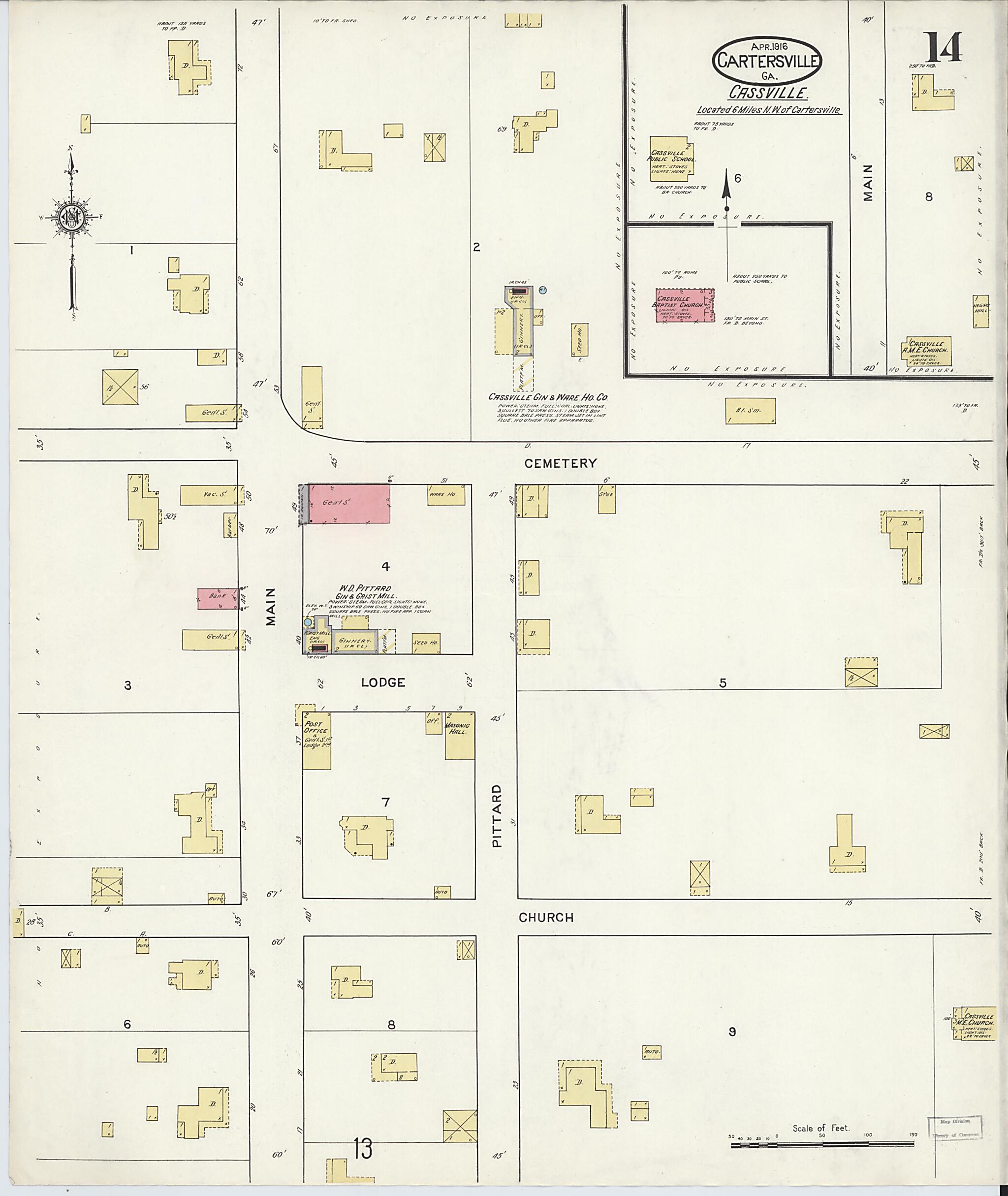 This old map of Cartersville, Bartow County, Georgia was created by Sanborn Map Company in 1916