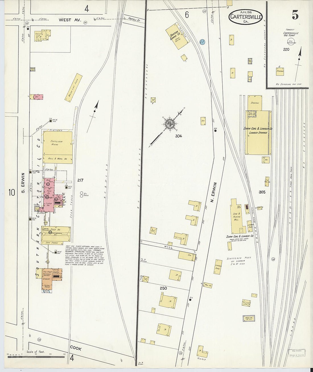 This old map of Cartersville, Bartow County, Georgia was created by Sanborn Map Company in 1916