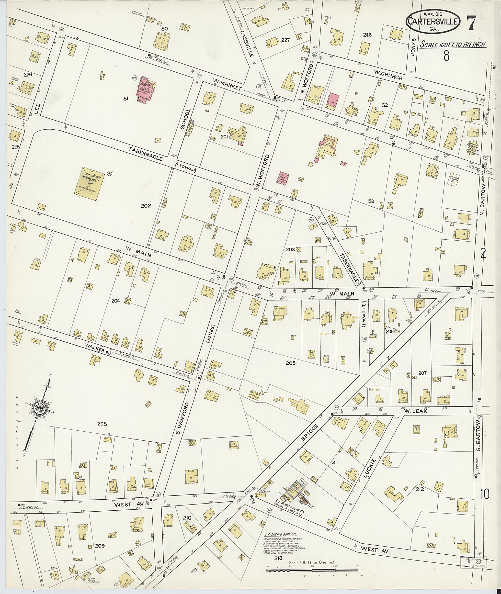 This old map of Cartersville, Bartow County, Georgia was created by Sanborn Map Company in 1916