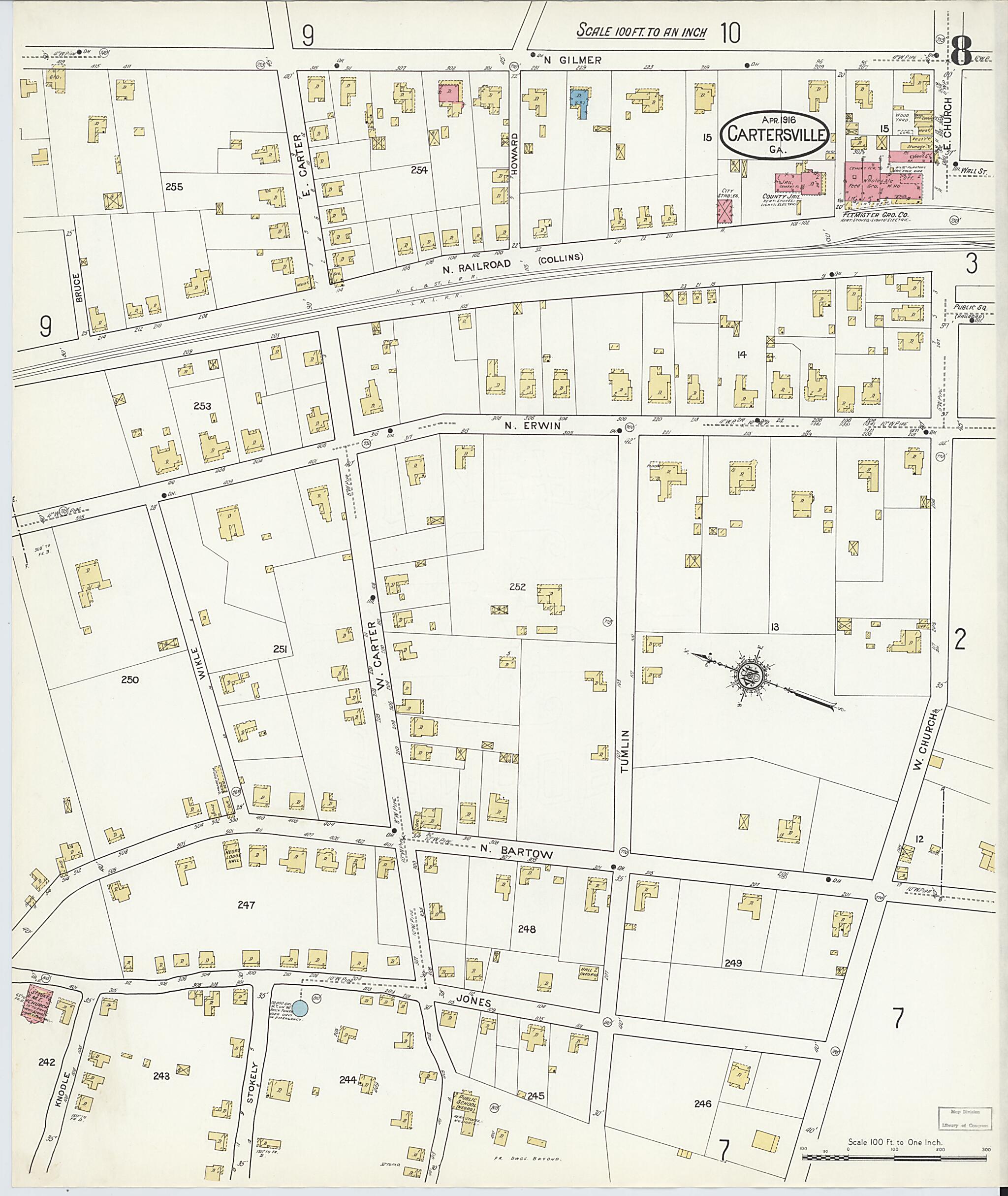 This old map of Cartersville, Bartow County, Georgia was created by Sanborn Map Company in 1916