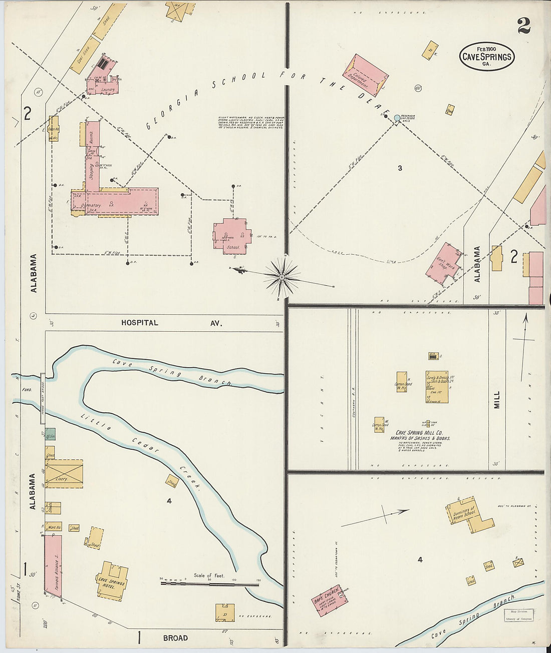 This old map of Cave Springs, Floyd County, Georgia was created by Sanborn Map Company in 1900