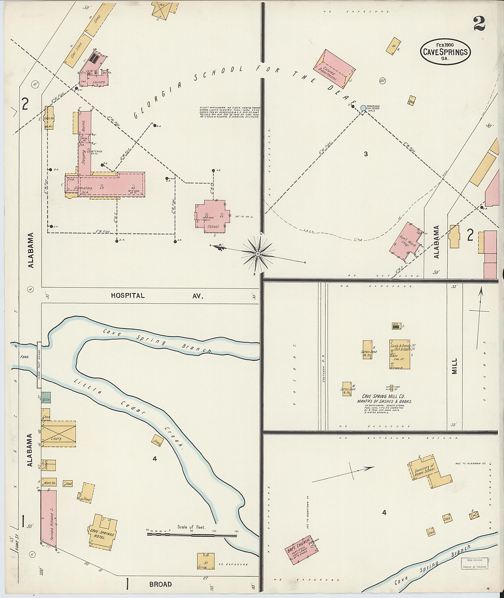 This old map of Cave Springs, Floyd County, Georgia was created by Sanborn Map Company in 1900