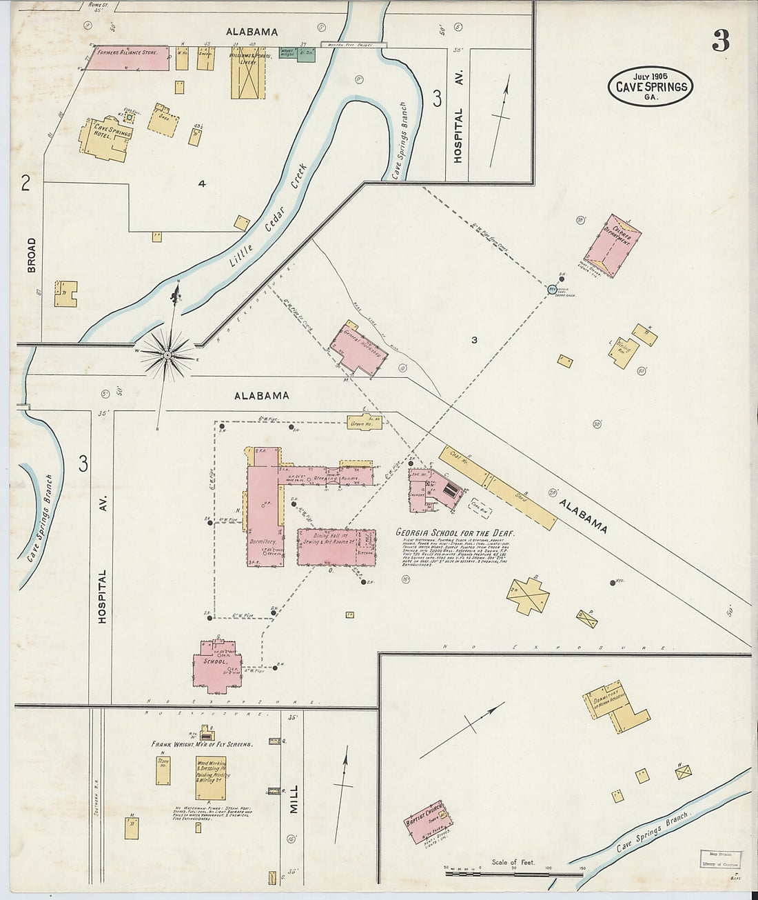 This old map of Cave Springs, Floyd County, Georgia was created by Sanborn Map Company in 1905