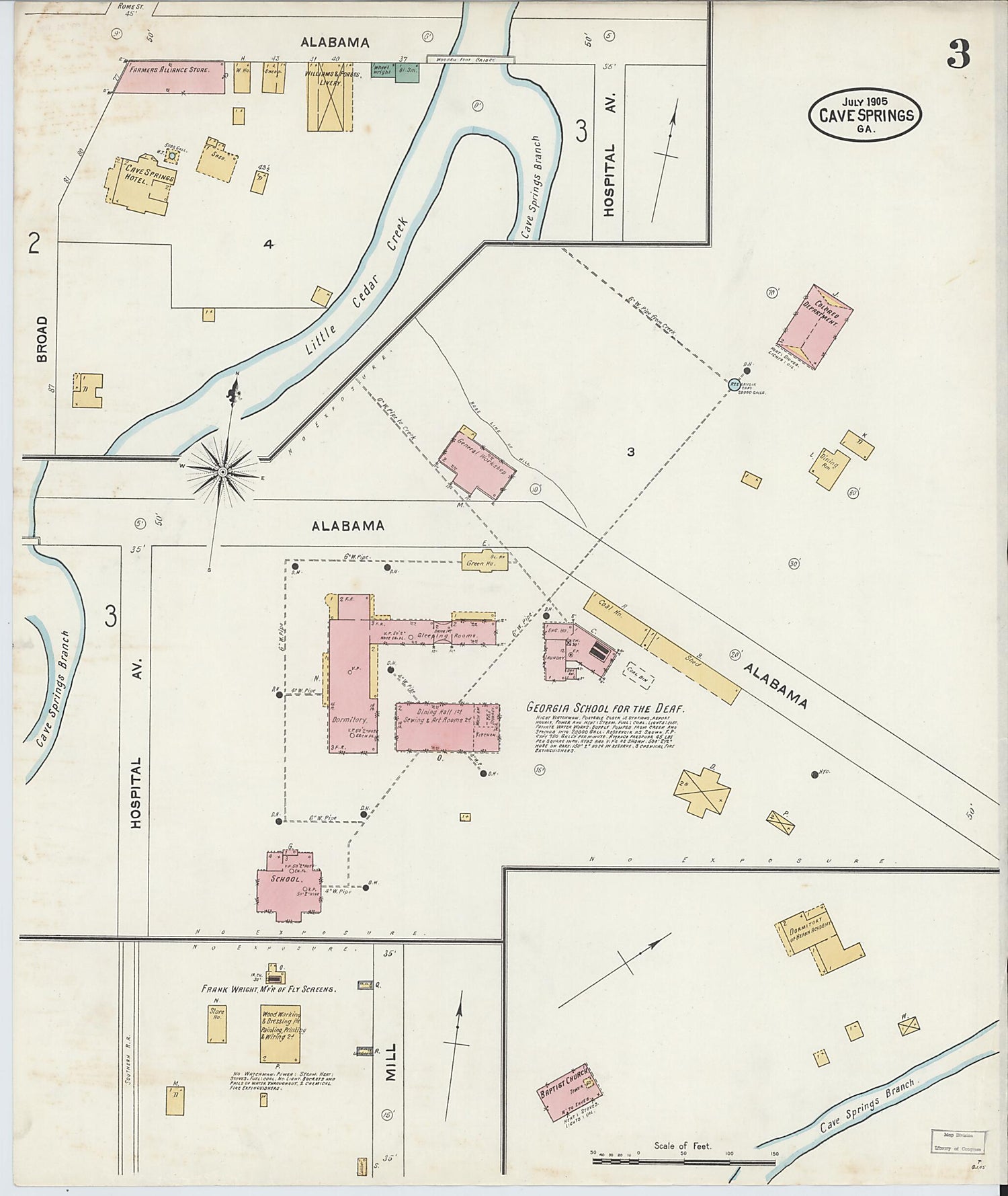 This old map of Cave Springs, Floyd County, Georgia was created by Sanborn Map Company in 1905