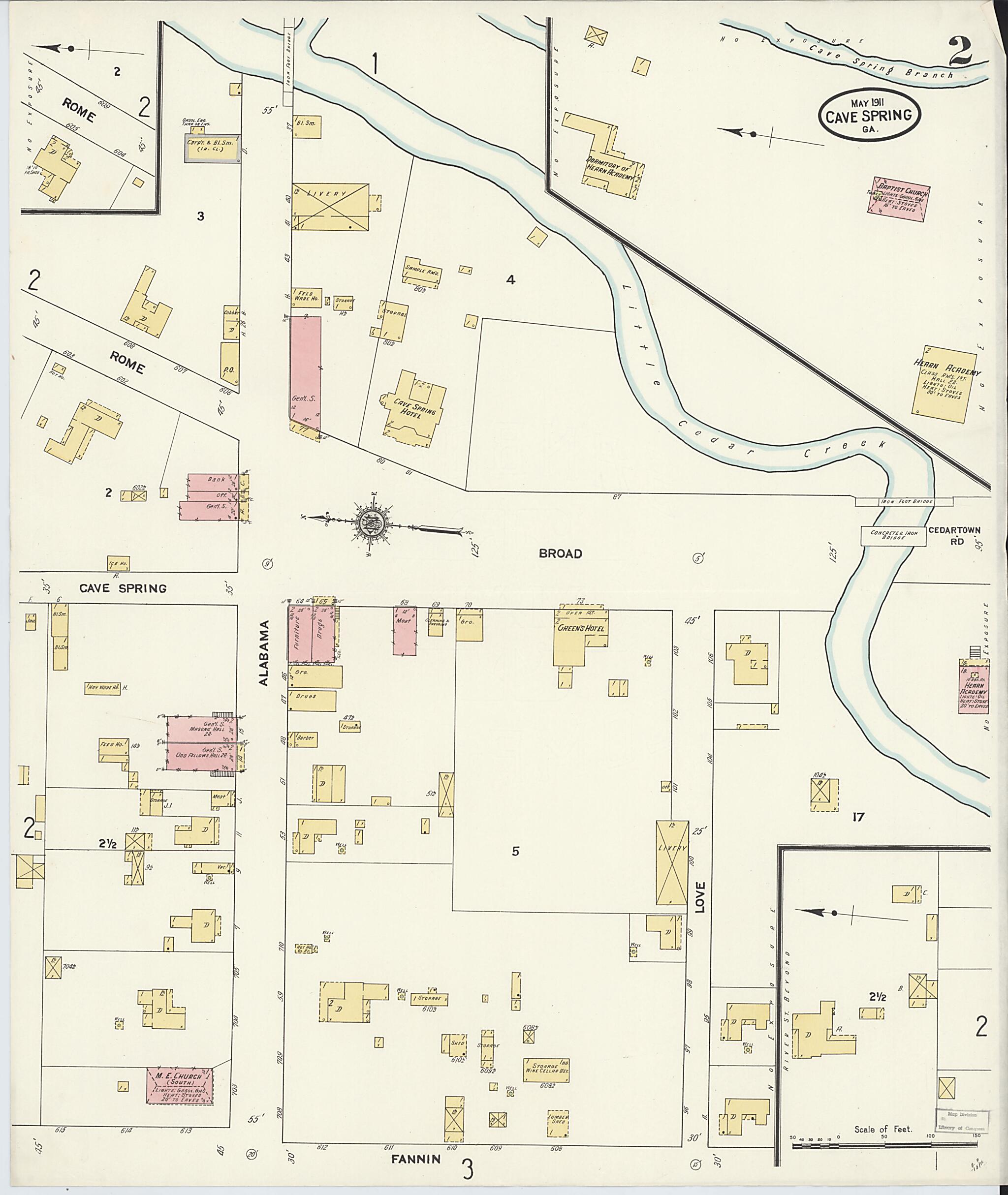 This old map of Cave Springs, Floyd County, Georgia was created by Sanborn Map Company in 1911