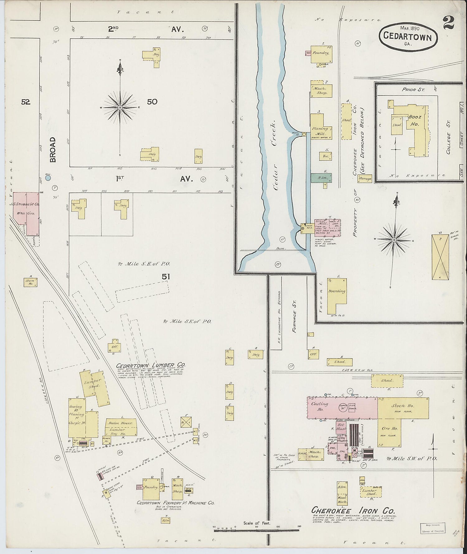 This old map of Cedartown, Polk County, Georgia was created by Sanborn Map Company in 1890