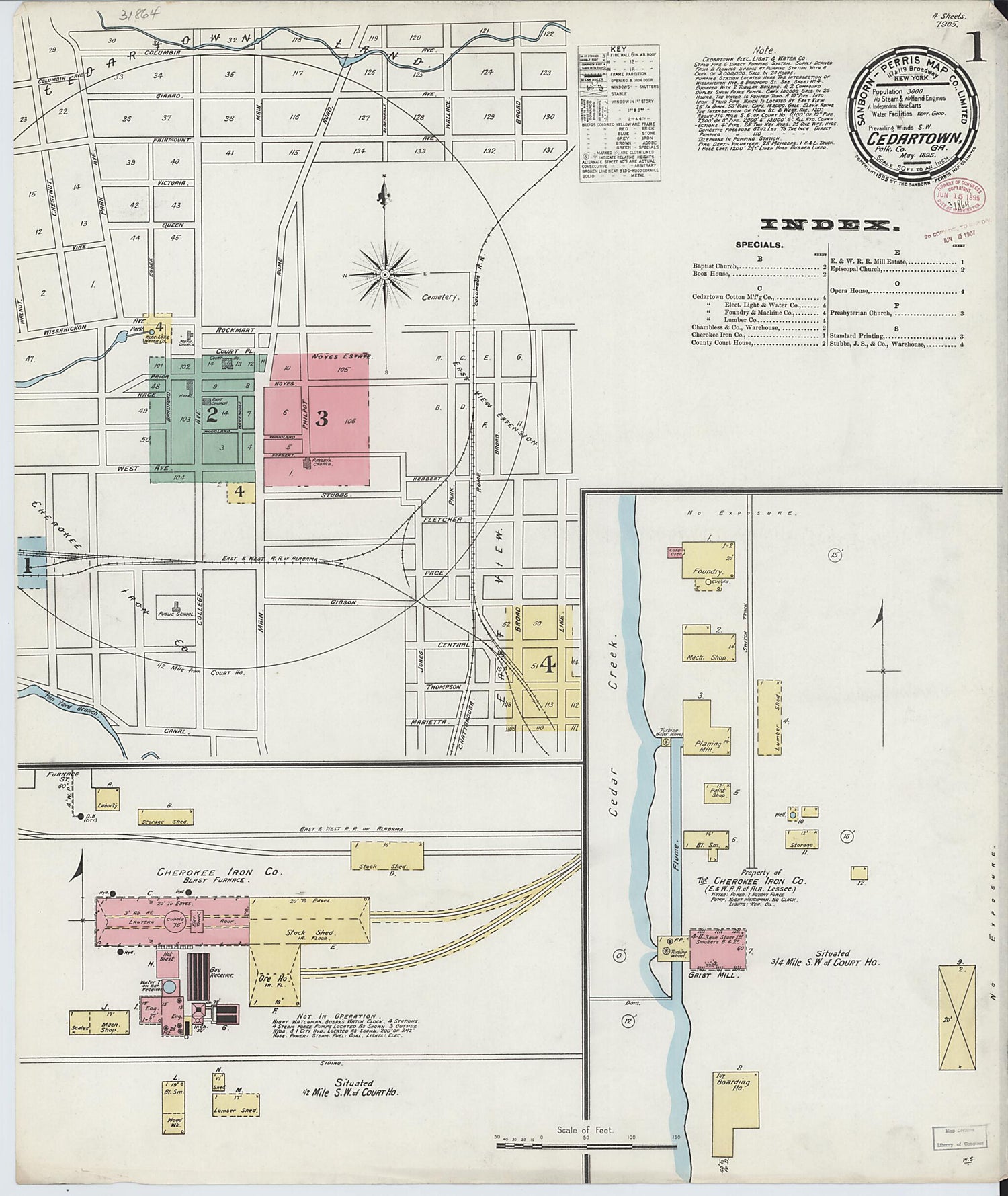 This old map of Cedartown, Polk County, Georgia was created by Sanborn Map Company in 1895