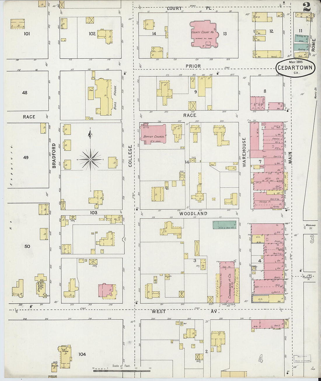 This old map of Cedartown, Polk County, Georgia was created by Sanborn Map Company in 1895