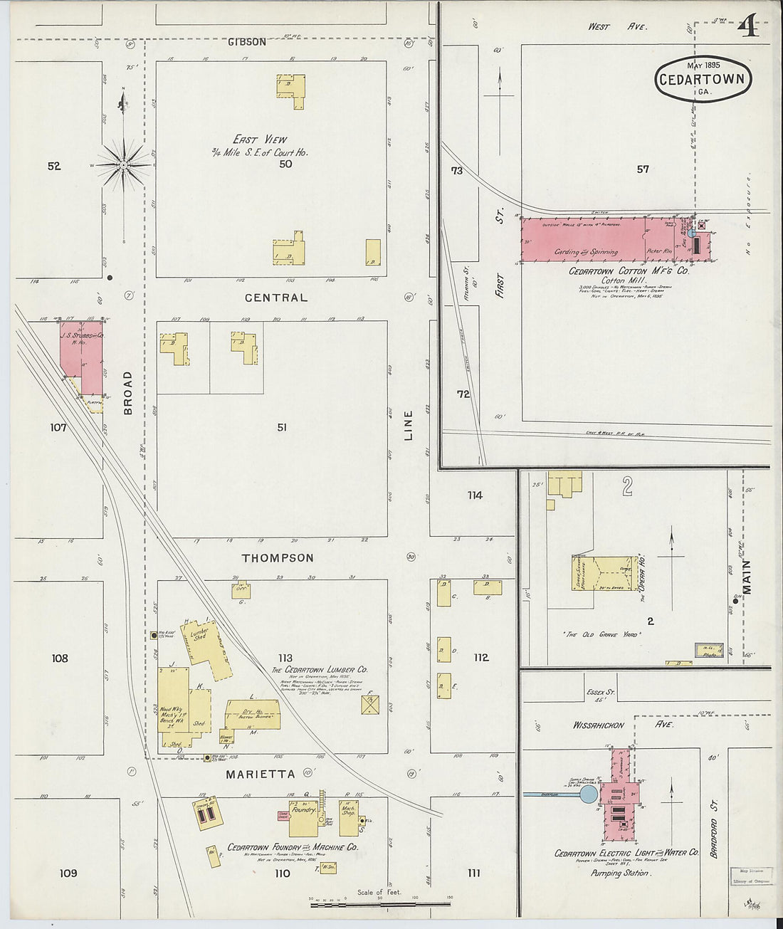 This old map of Cedartown, Polk County, Georgia was created by Sanborn Map Company in 1895