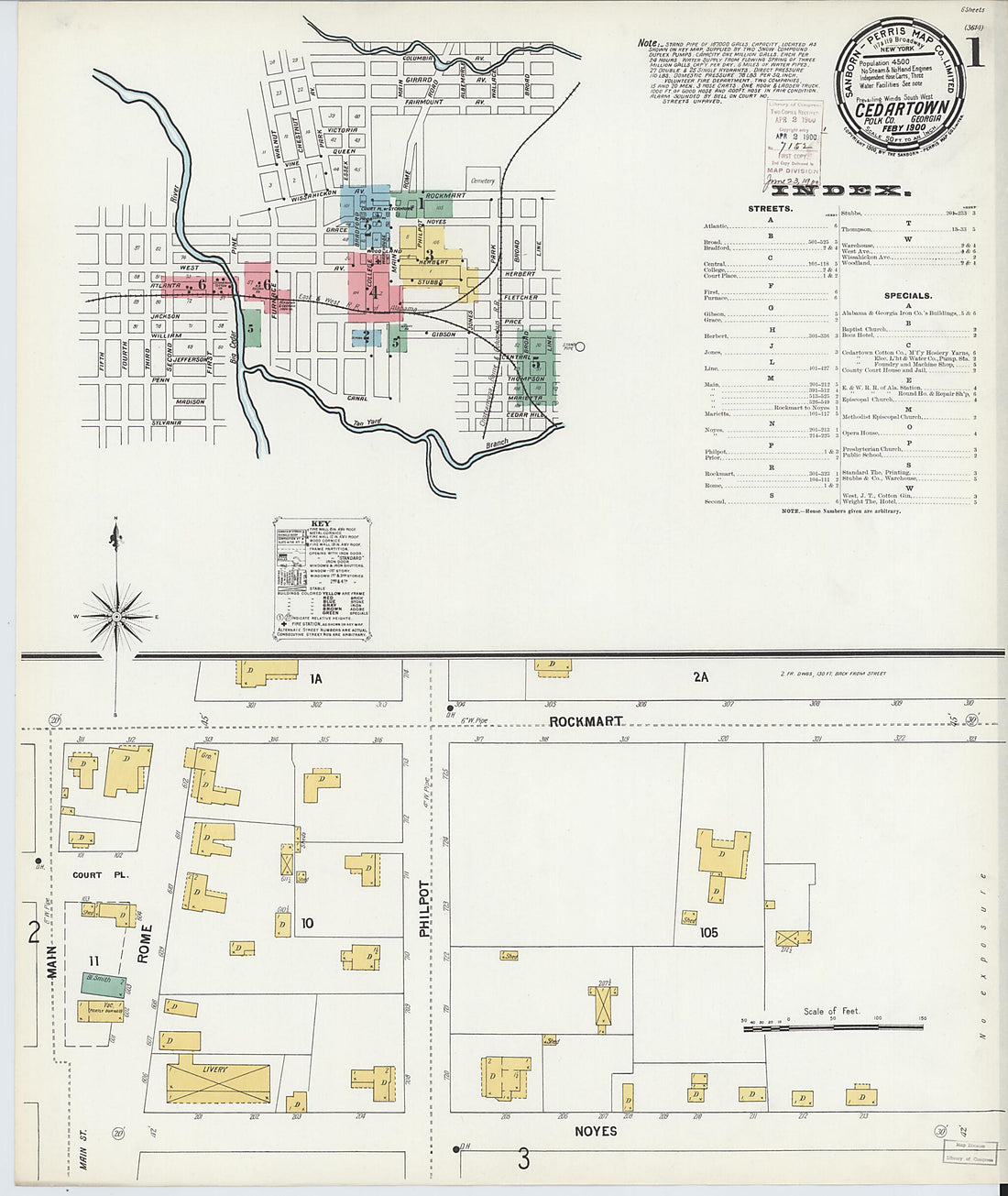 This old map of Cedartown, Polk County, Georgia was created by Sanborn Map Company in 1900